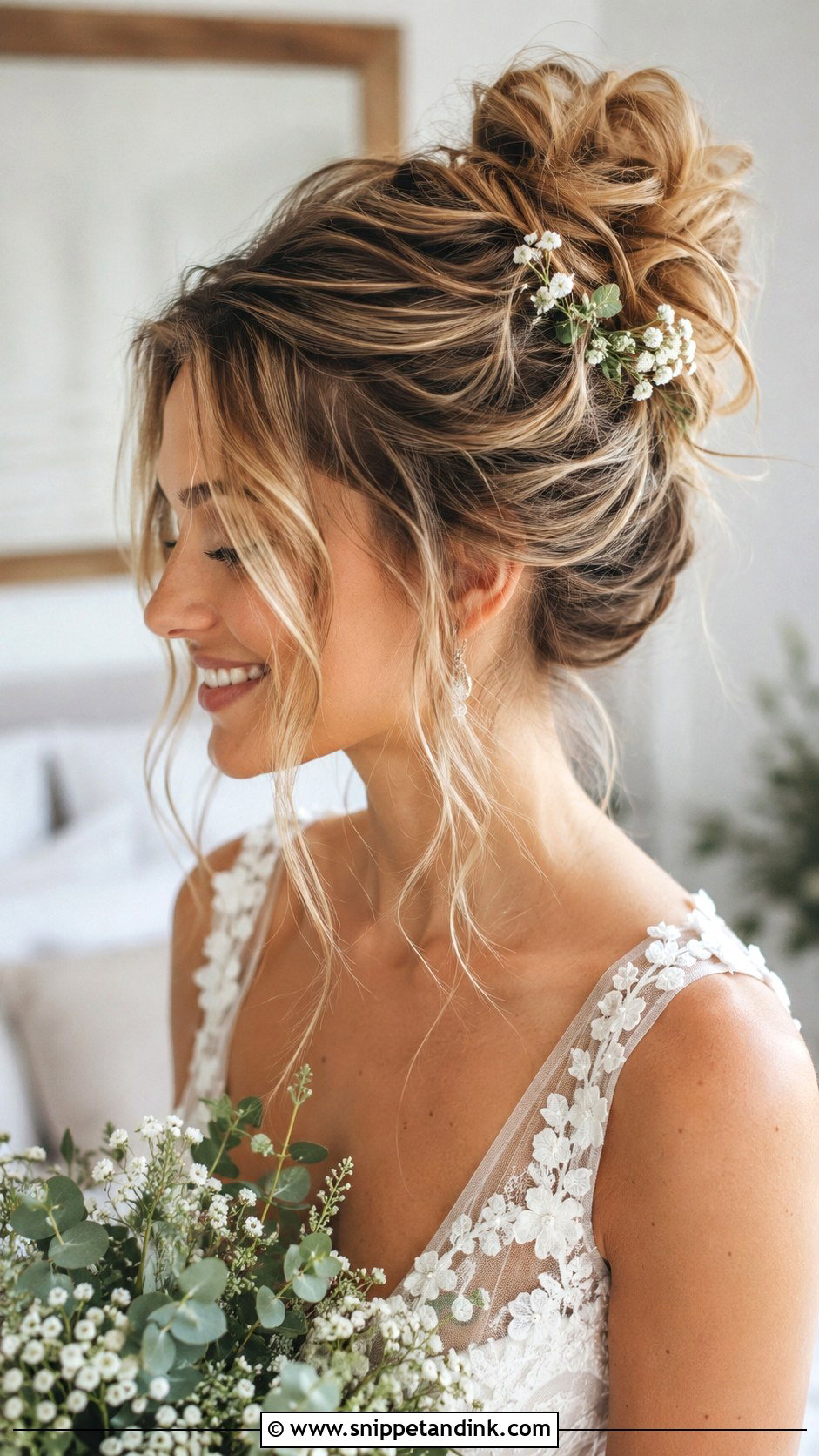 Messy High Bun for Wedding - Snippet and Ink - 20 Haircut for Wedding Ideas