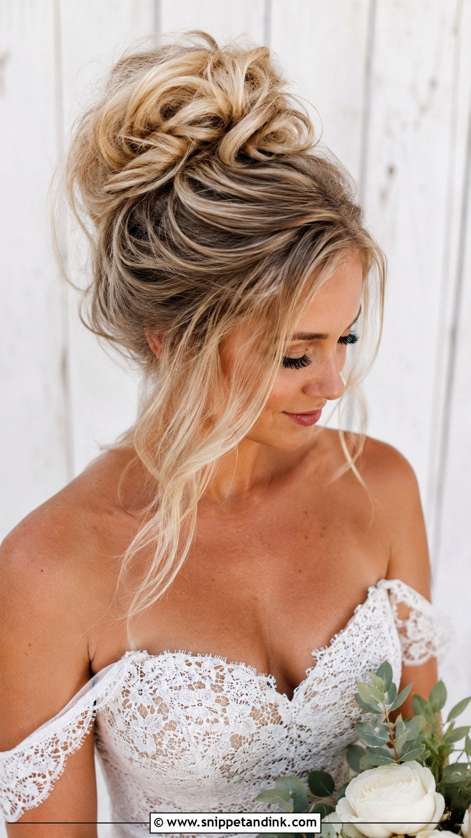Messy High Bun - Snippet and Ink - 20 Bridal Hairstyles for Medium Length Hair