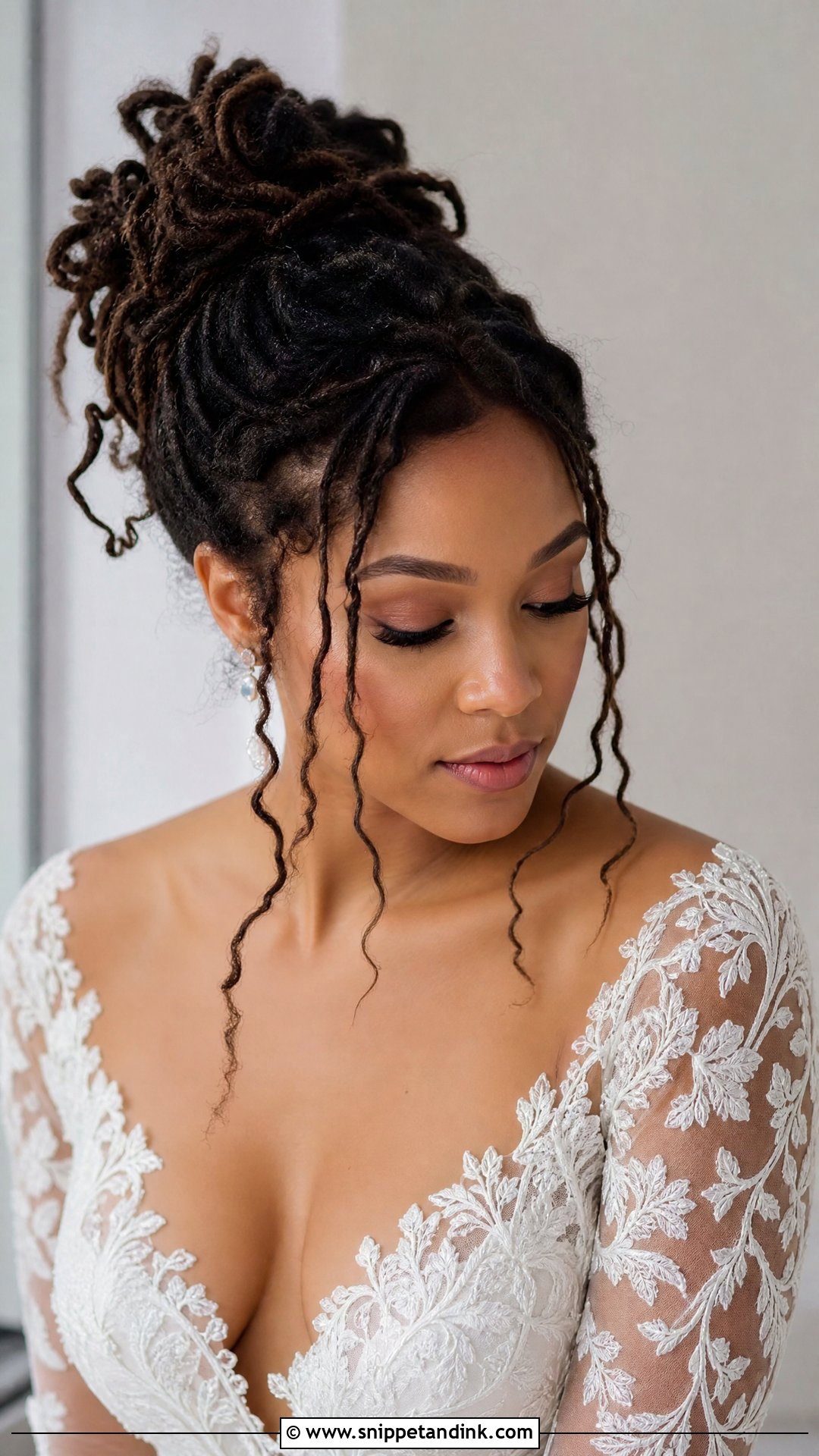 Messy Loc Bun With Face Framing Pieces - Snippet and Ink - 20 Loc Bridal Hairstyles