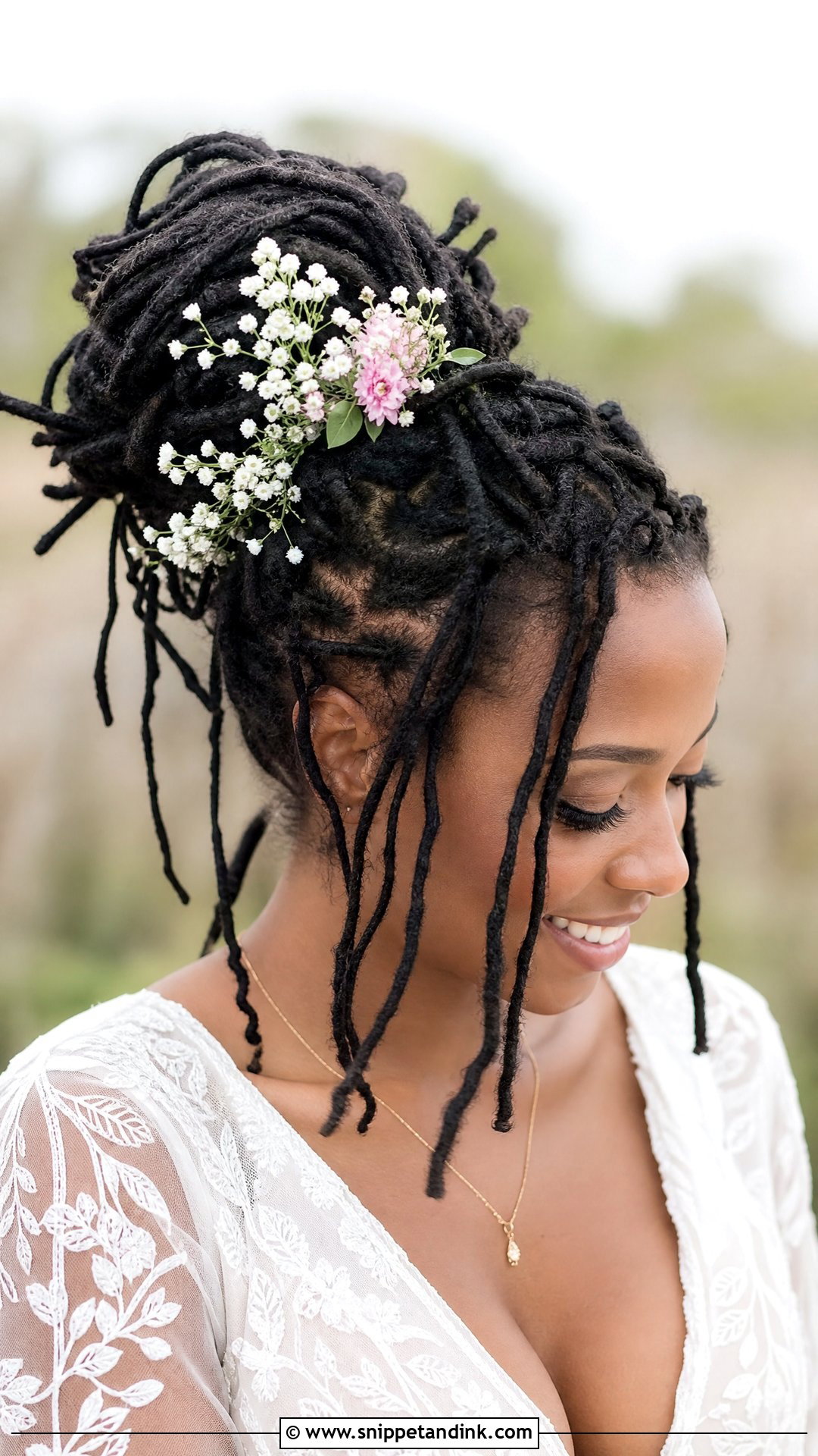 Messy Loc Bun for a Relaxed Bride - Snippet and Ink - 25 Bridal Dreadlock Hairstyles