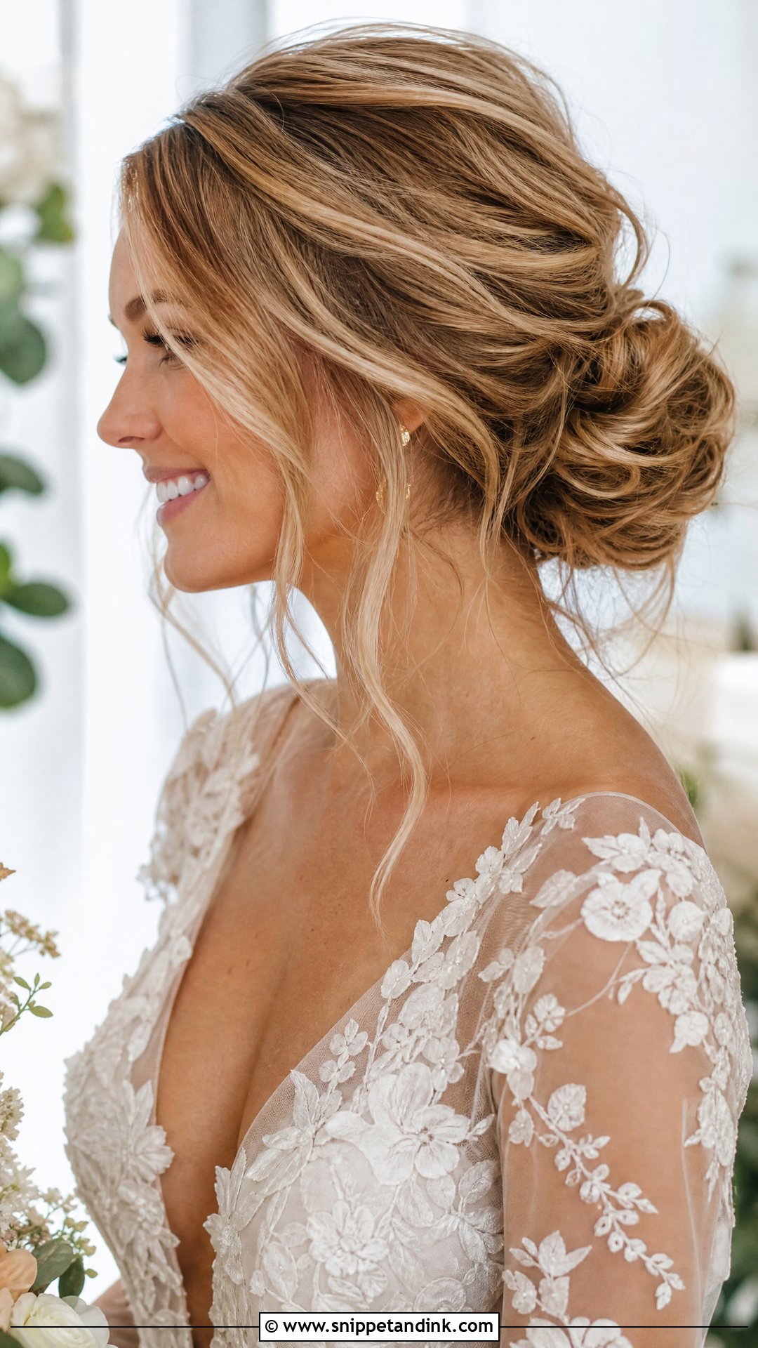 Messy Low Bun - Snippet and Ink - 20 Sleek Low Bun Wedding Hair Ideas
