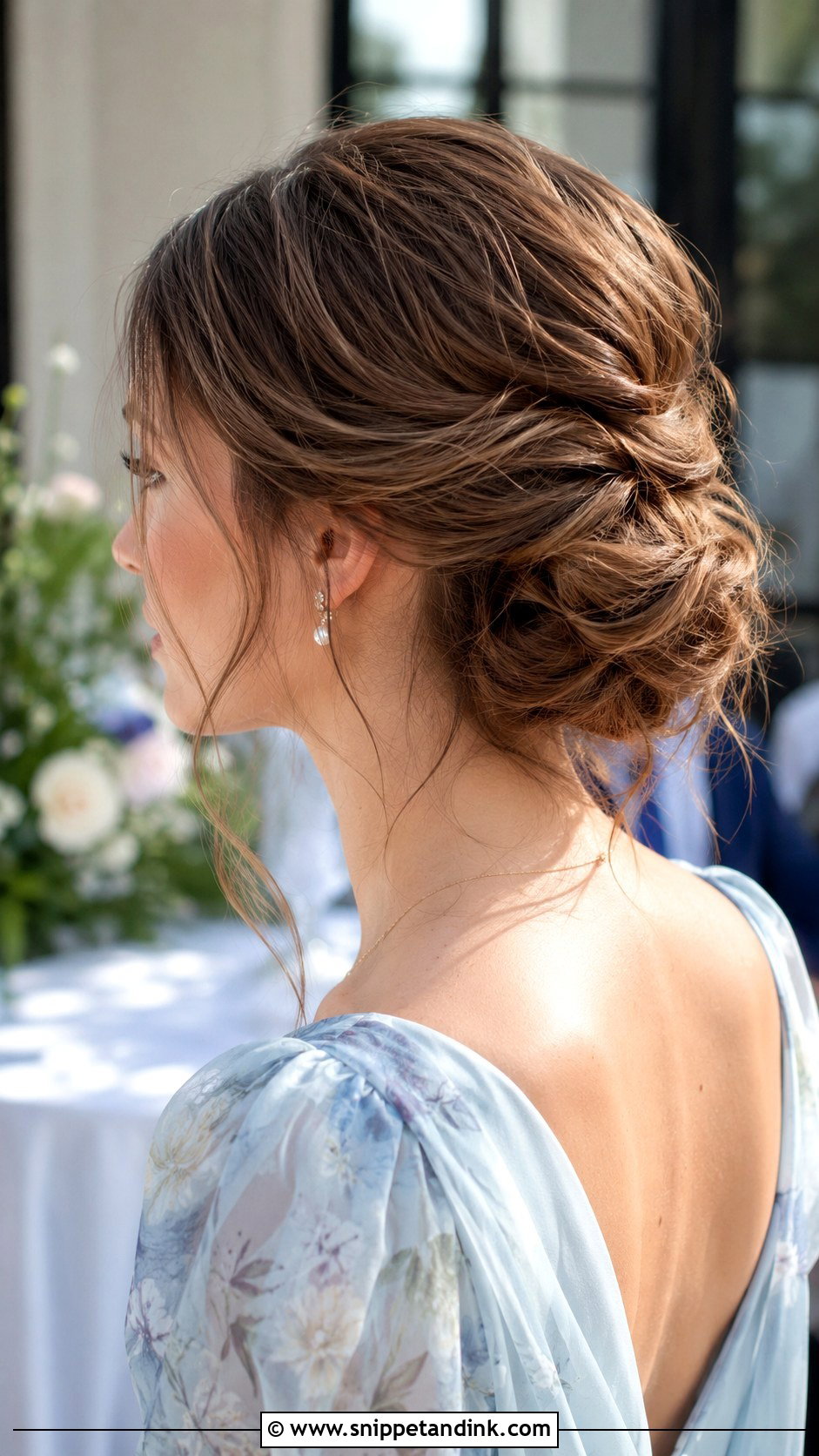 Messy Low Bun - Snippet and Ink - 20 Easy Wedding Guest Updo Hairstyles