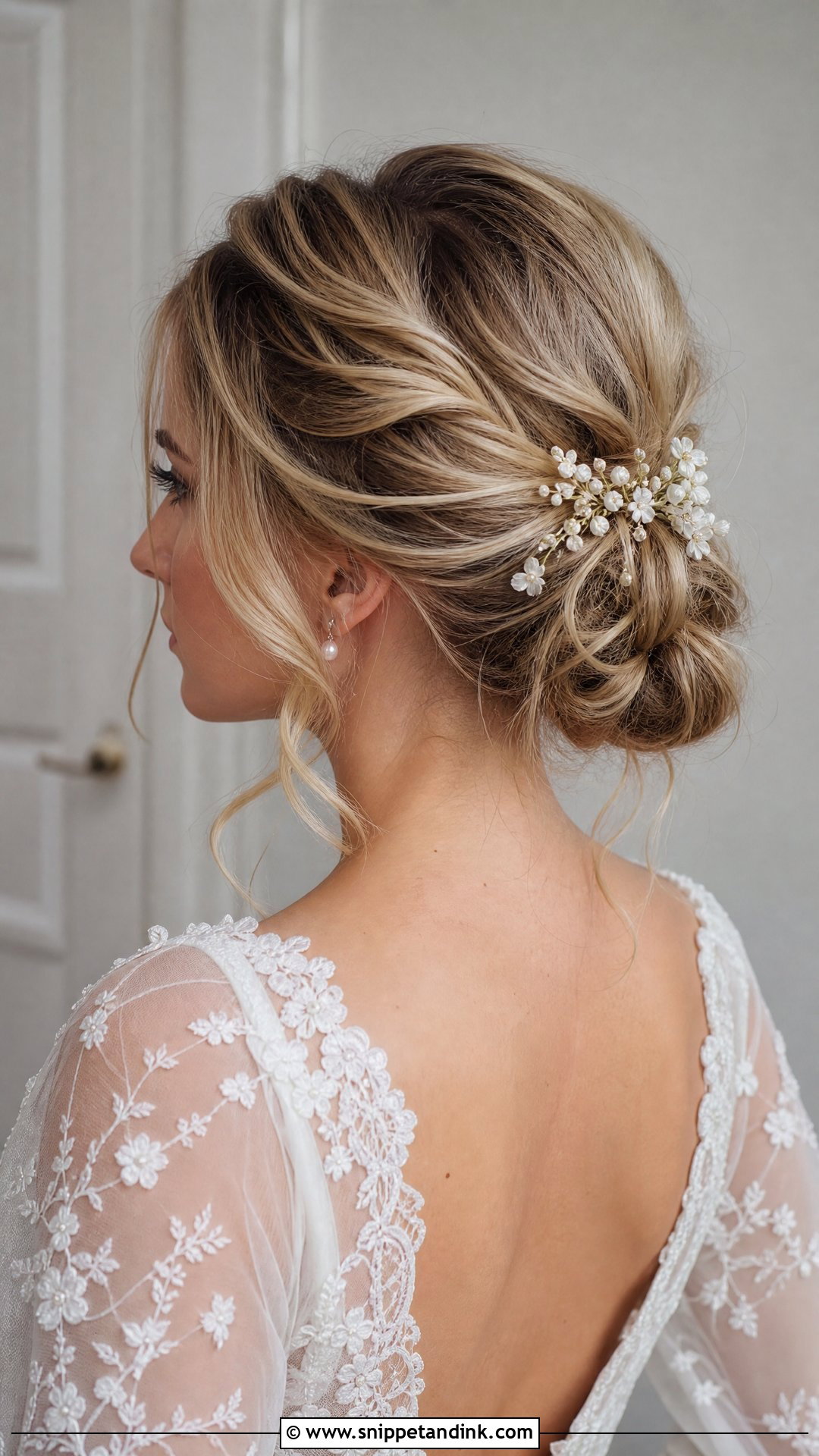 Messy Low Bun Bridal Hairstyle For Long Face - Snippet and Ink - 15 Bridal Hairstyles for Long Face