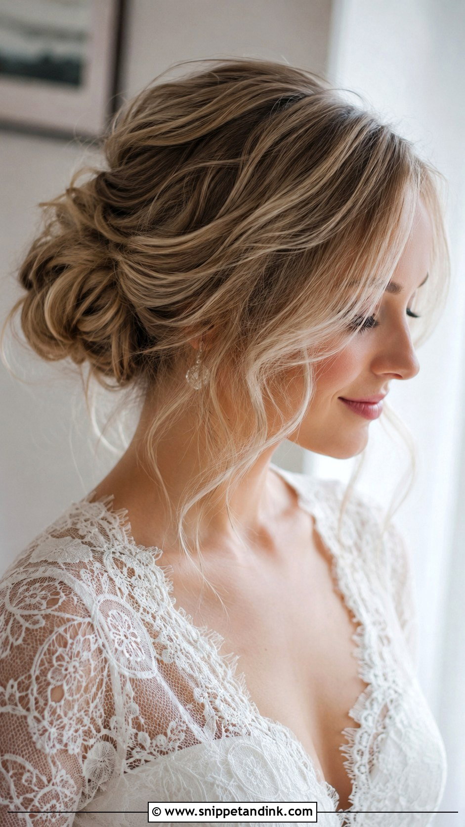 Messy Low Bun Wedding Hair - Snippet and Ink - 20 Hairstyles for Medium Hair for Wedding