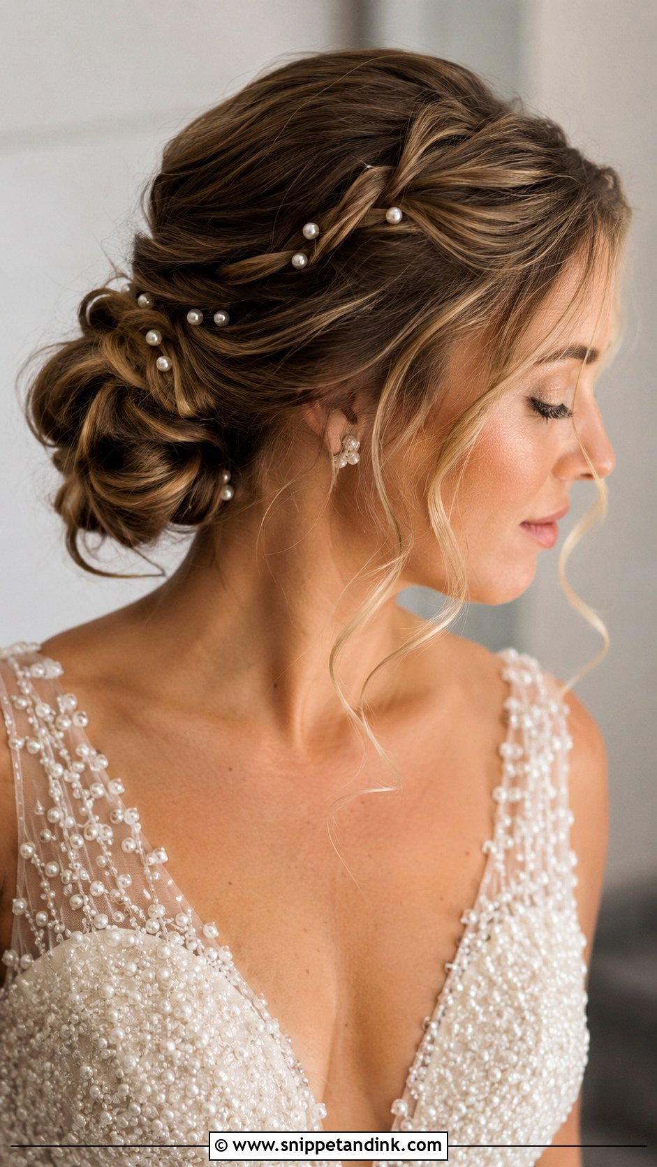 Messy Low Bun Wedding Hair With Pearl Pins - Snippet and Ink - 15 Messy Low Bun Hairstyles Wedding