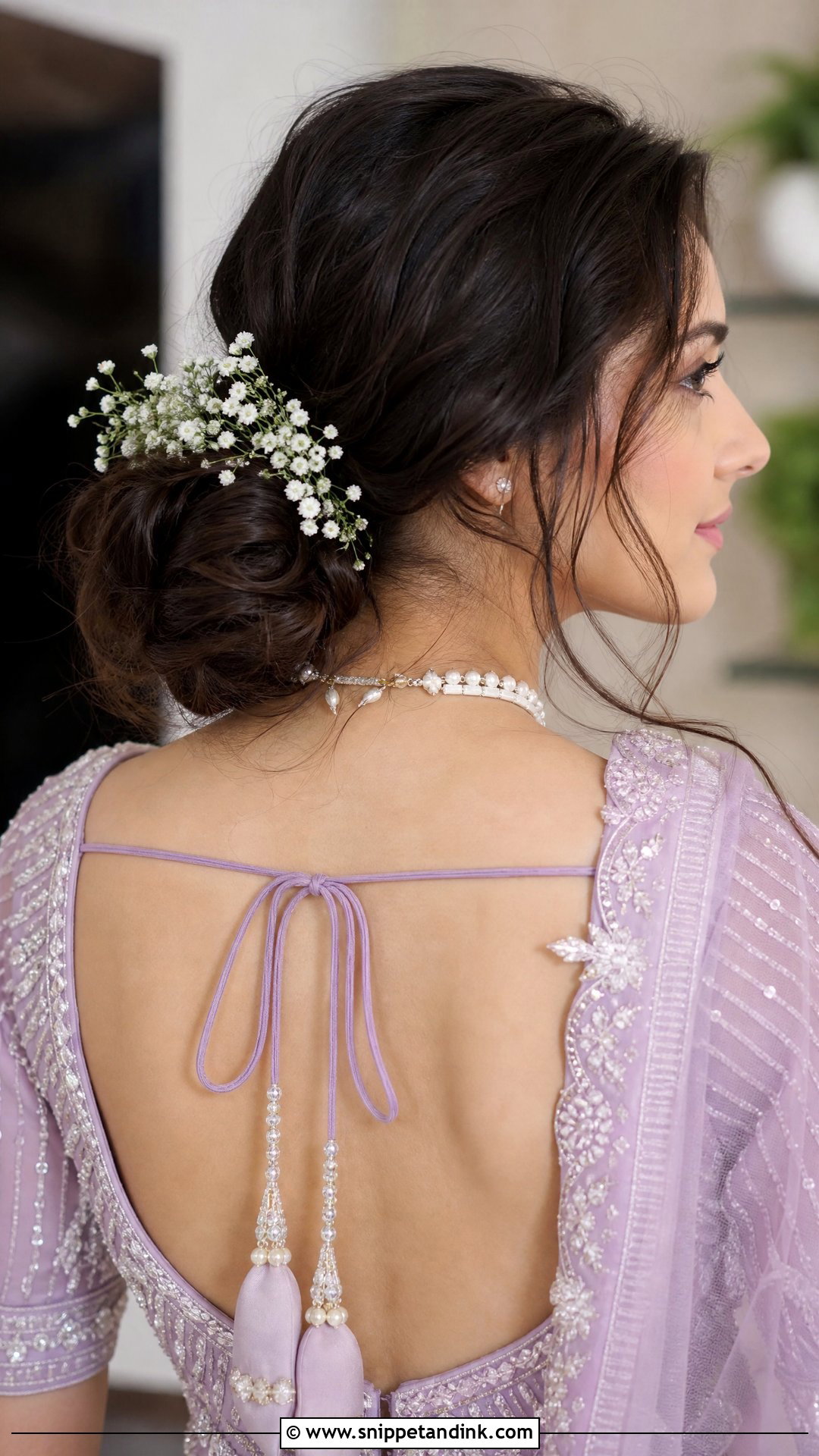 Messy Low Bun With Babys Breath - Snippet and Ink - 20 Hindu Wedding Hairstyles