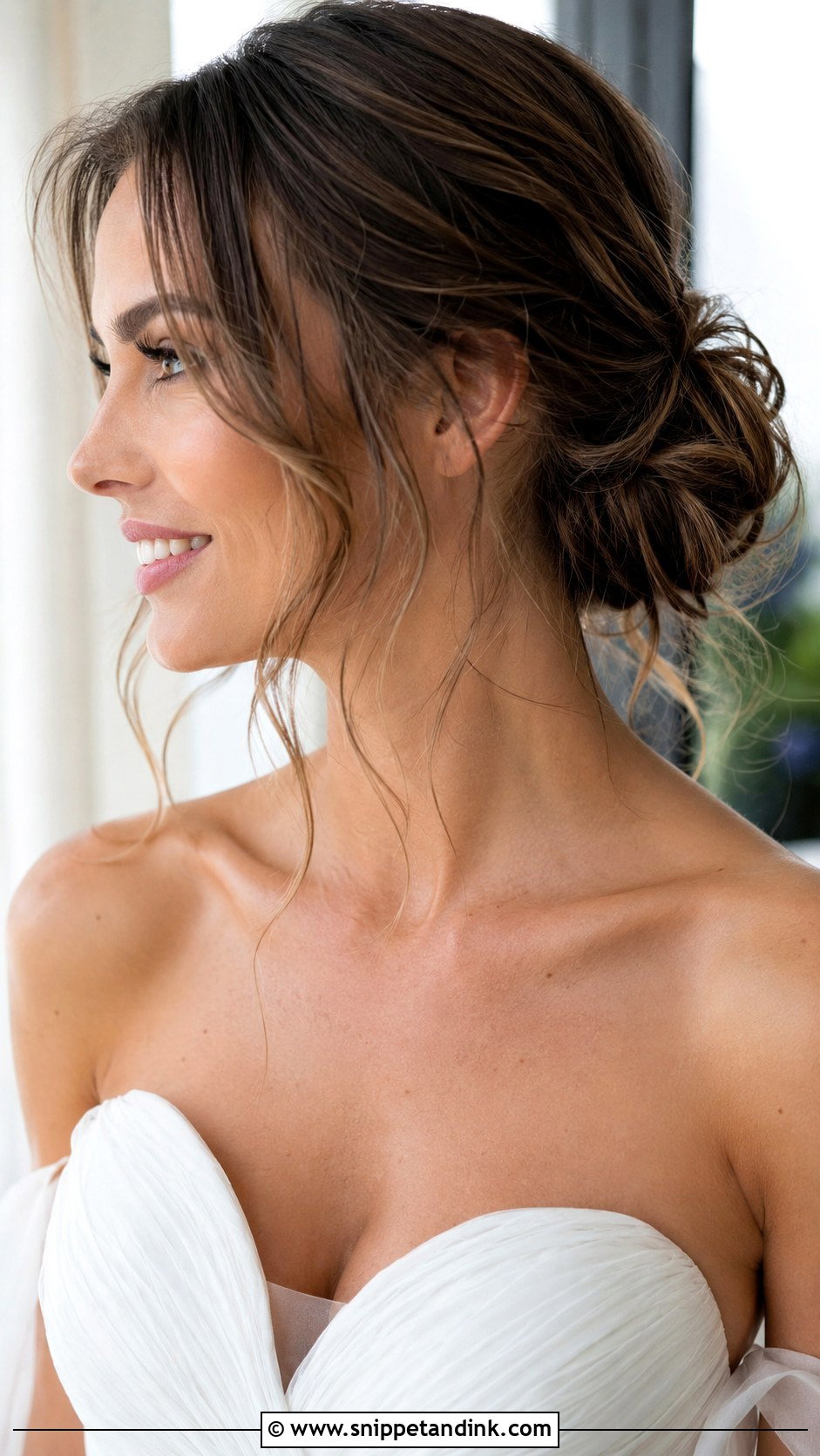 Messy Low Bun With Face Framing Tendrils - Snippet and Ink - 25 Messy Bride Hairstyles