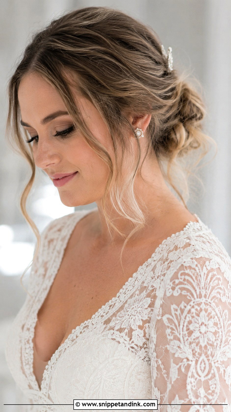 Messy Low Bun With Face Framing Tendrils - Snippet and Ink - 20 Wedding Hair Up Bride Ideas