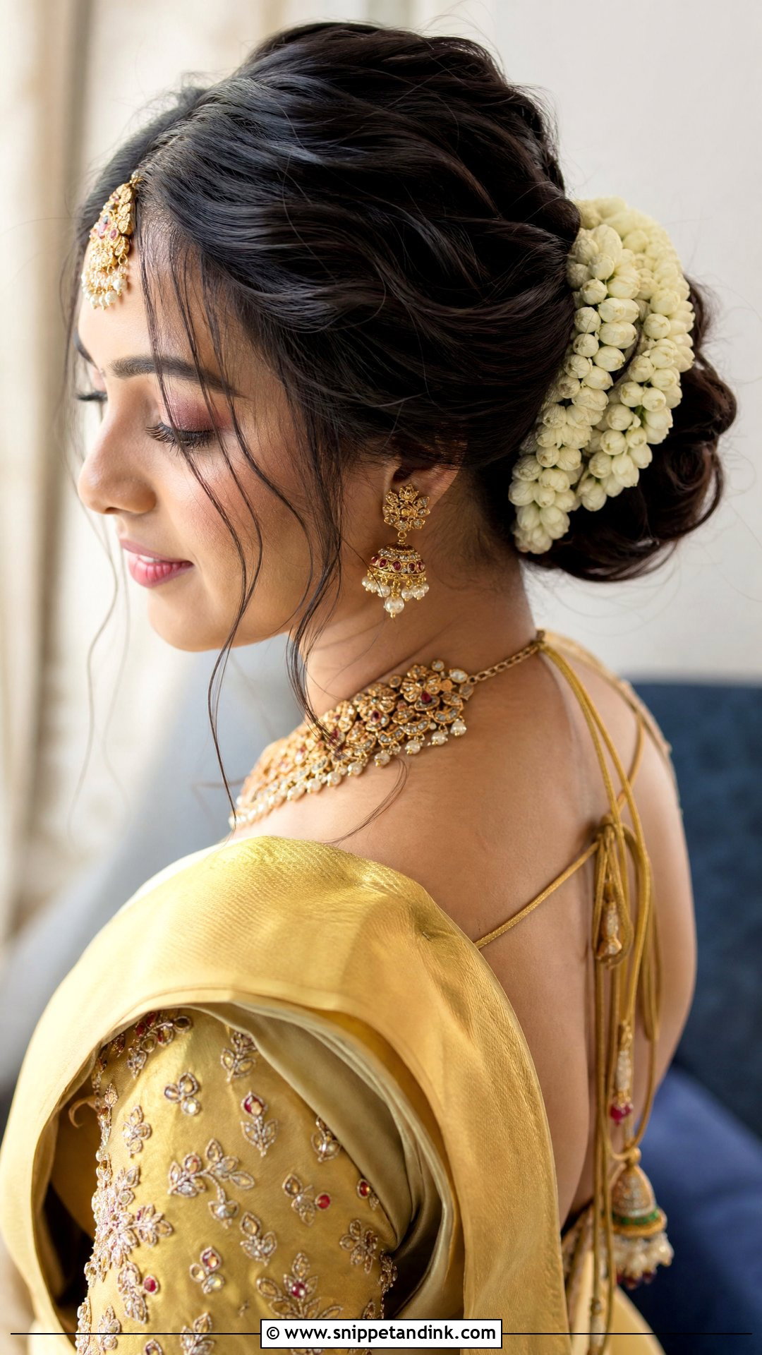 Messy Low Bun With Gajra - Snippet and Ink - 20 Bridal Mehndi Hairstyles