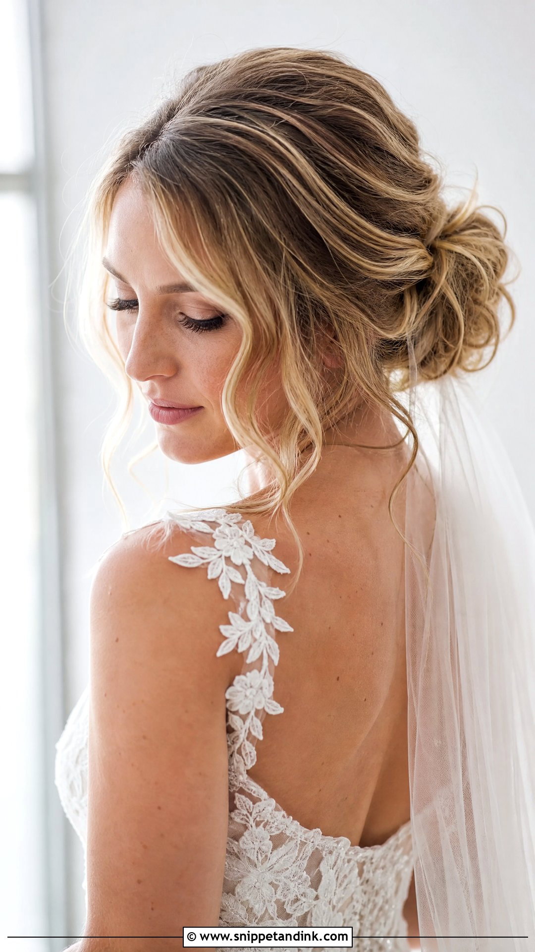 Messy Low Bun With Loose Tendrils - Snippet and Ink - 20 Bridal Low Bun Hairstyles