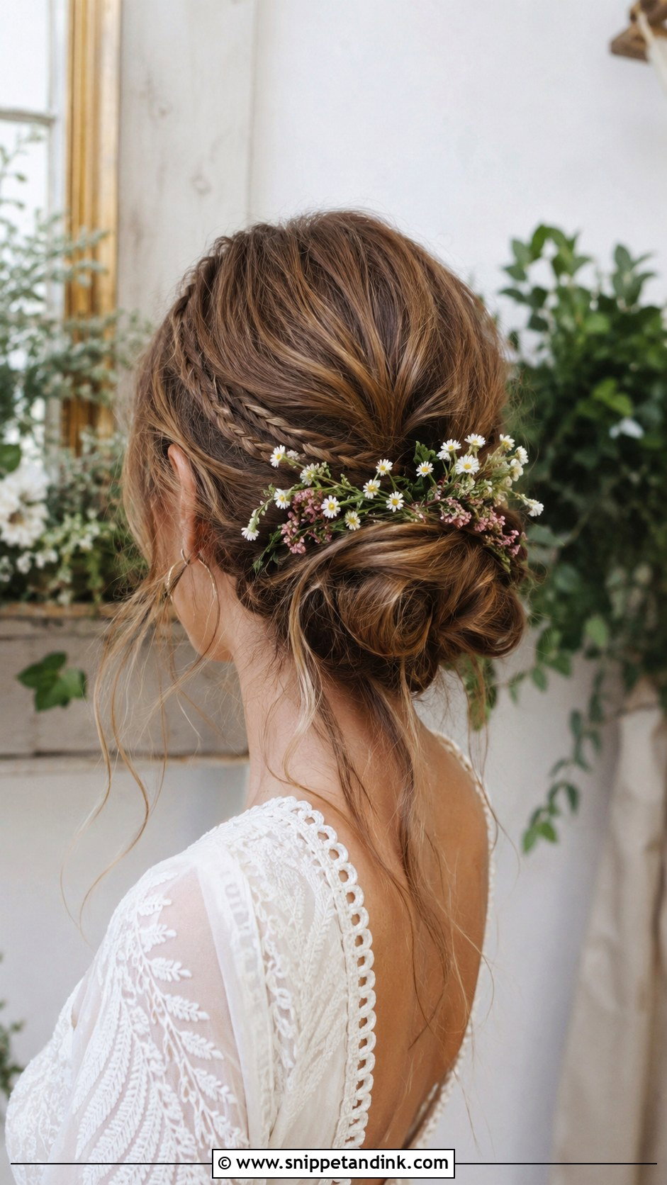 Messy Low Bun With Loose Tendrils - Snippet and Ink - 20 Updo Wedding Hairstyles for Short Hair