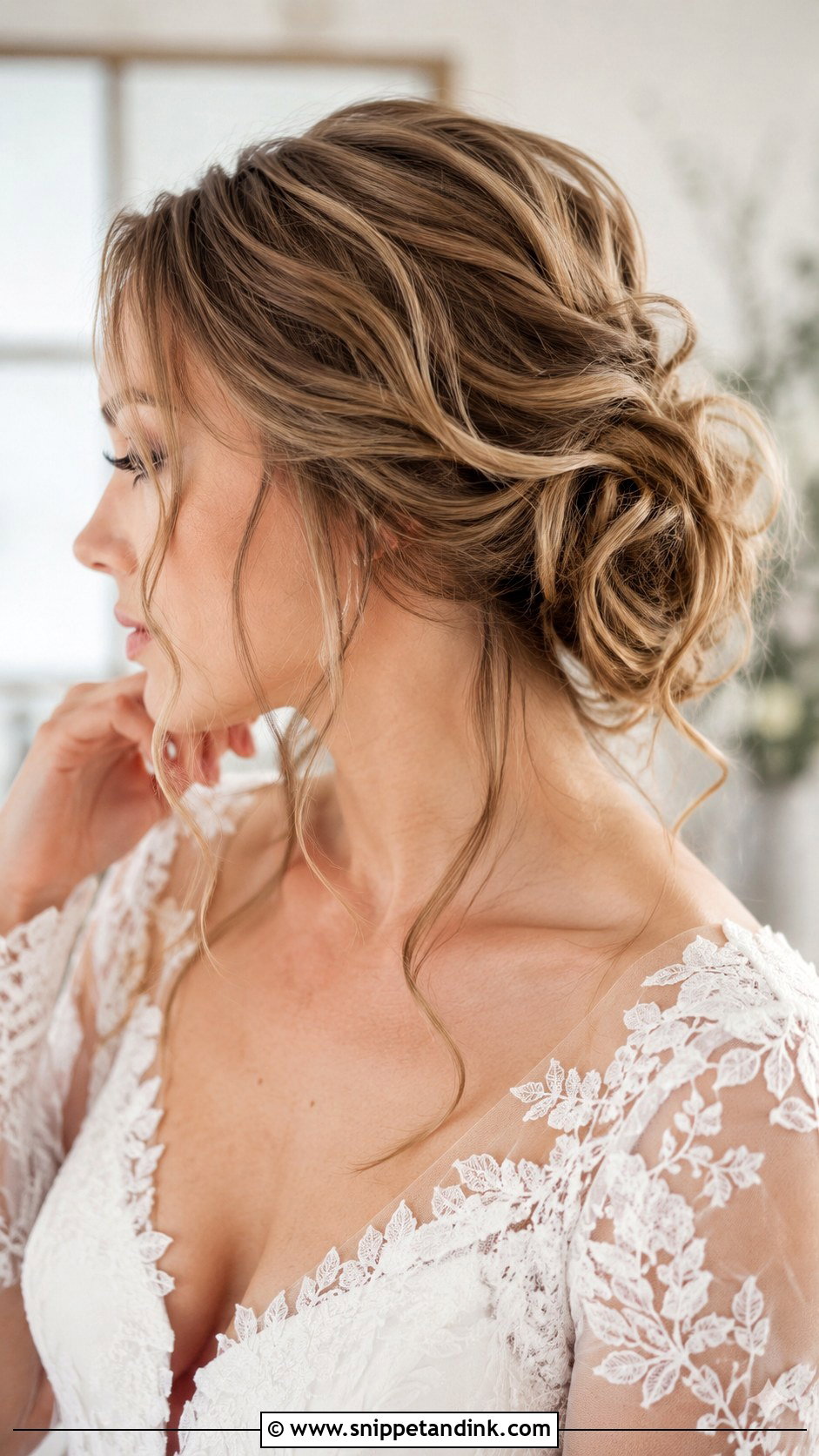 Messy Low Bun With Loose Tendrils - Snippet and Ink - 25 Low Bridal Bun Ideas