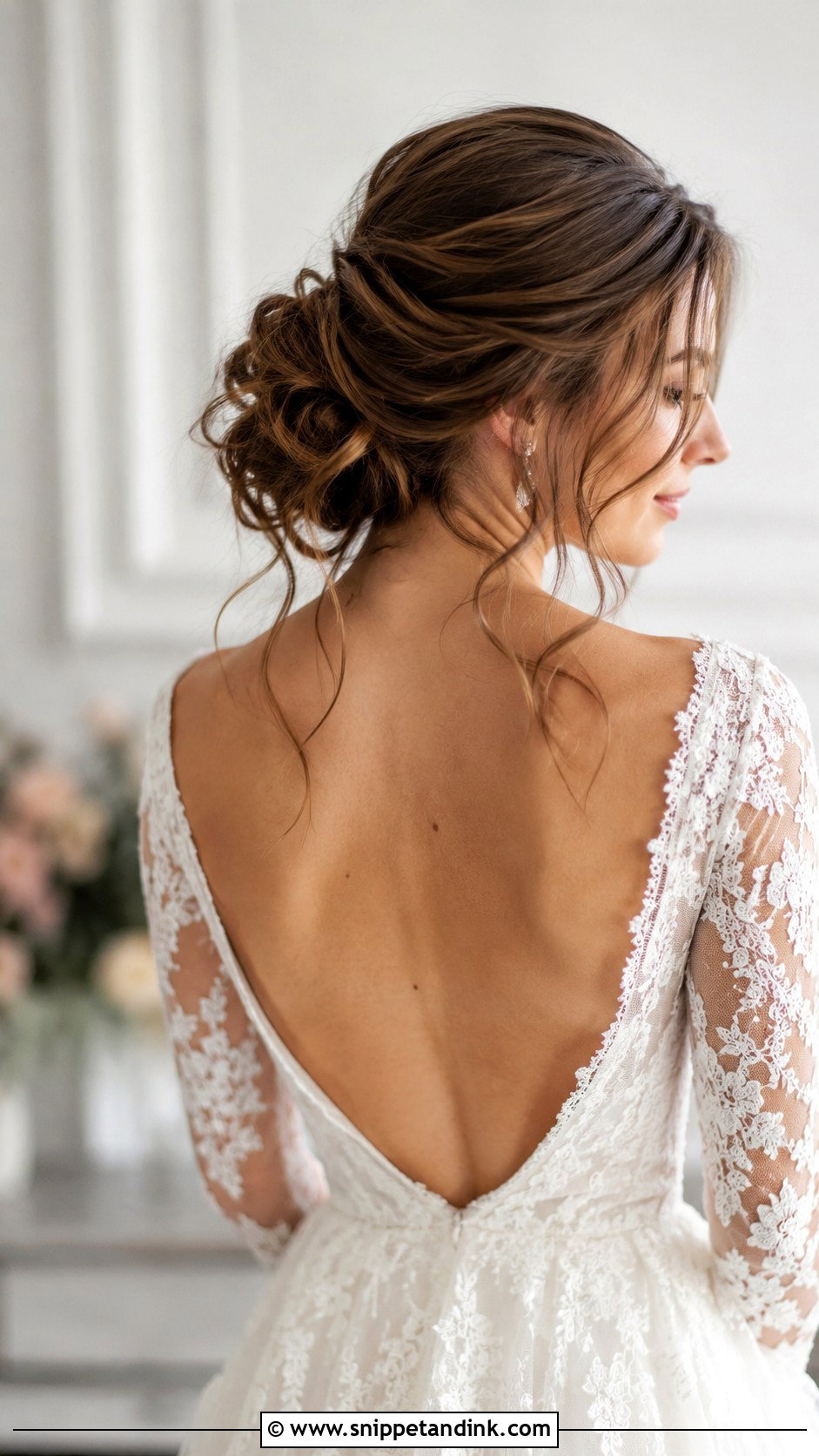 Messy Low Bun With Loose Tendrils - Snippet and Ink - 30 Low Updo Wedding Hair Ideas