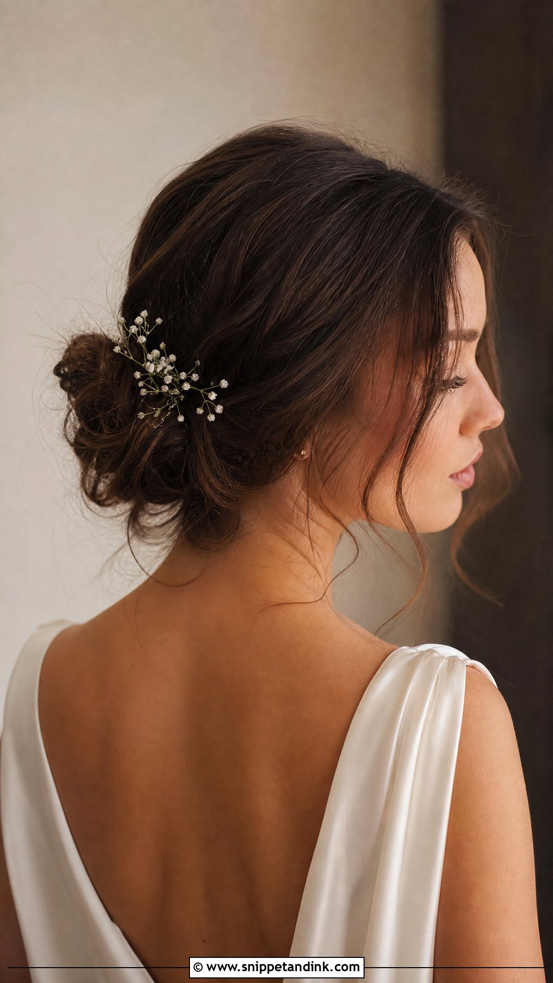 Messy Low Bun With Loose Tendrils - Snippet and Ink - 20 Bohemian Bridal Hair Ideas