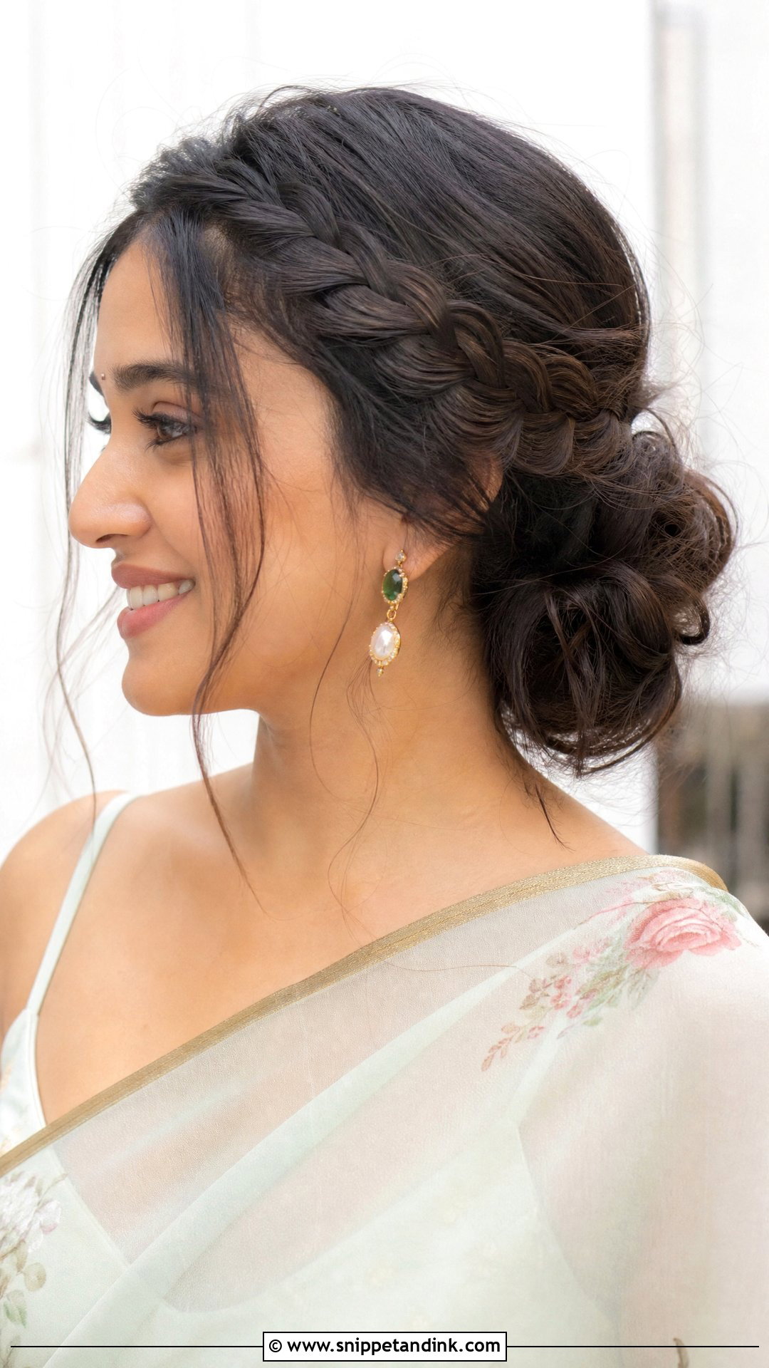 Messy Low Bun With Side Braid - Snippet and Ink - 20 Indian Hairstyles for Wedding Guest