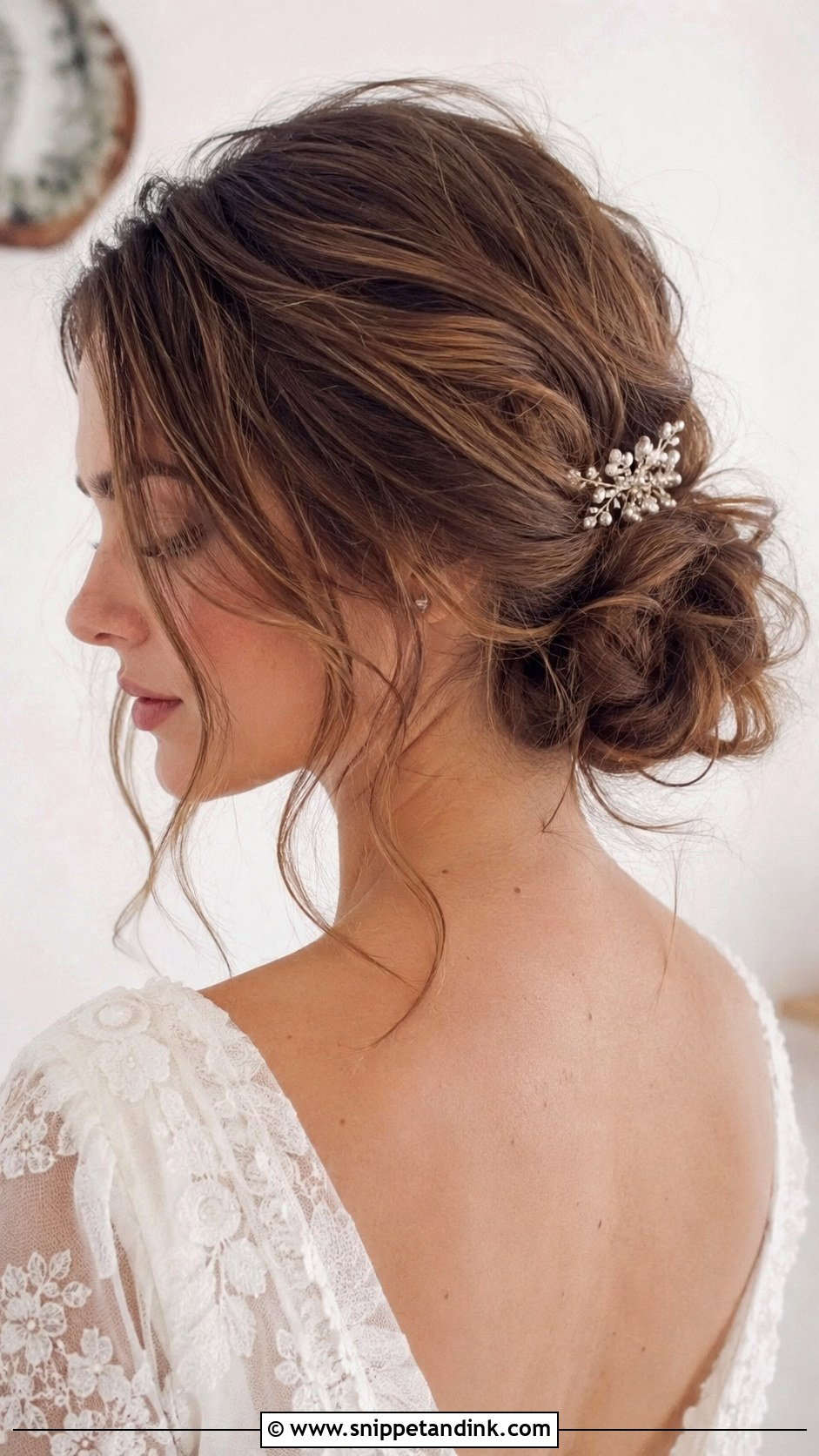 Messy Low Bun With Tendrils - Snippet and Ink - 20 Medium Length Hairstyles for Wedding Guest