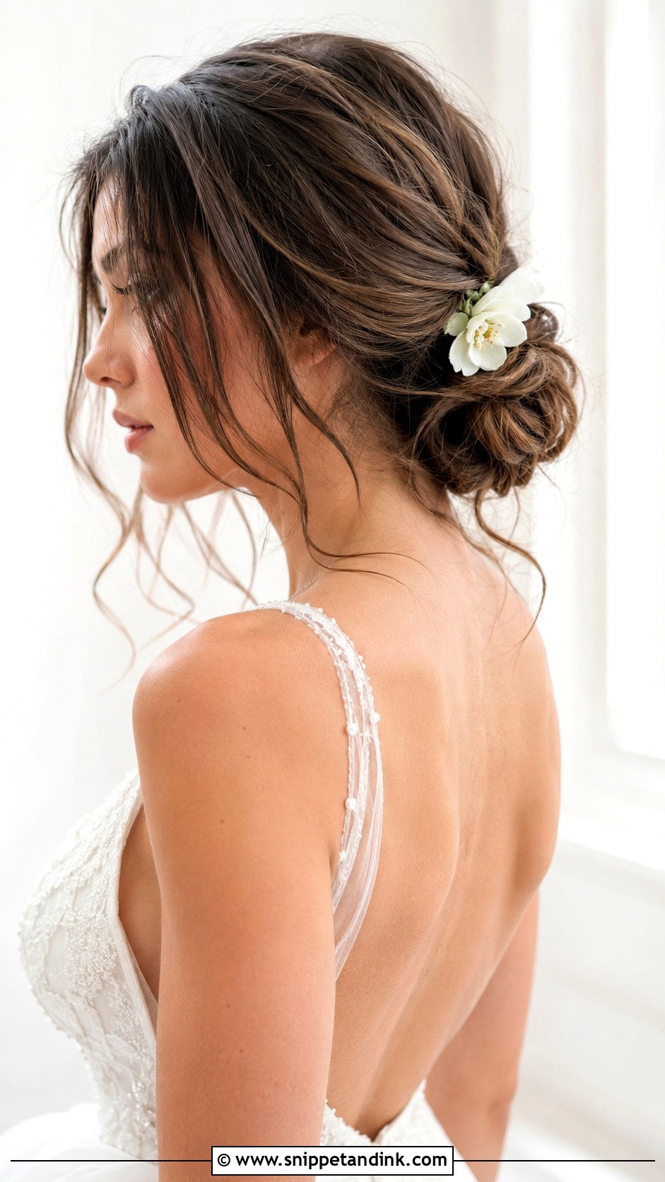 Messy Low Bun With Tendrils - Snippet and Ink - 20 Boho Bride Hairstyles