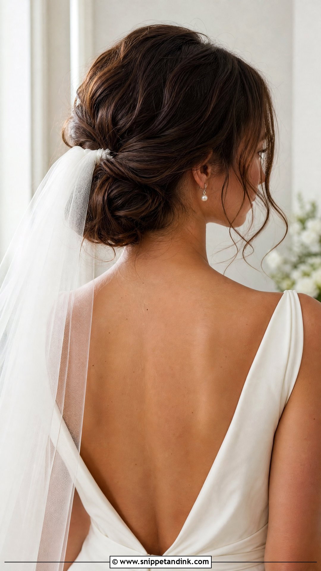 Messy Low Bun With Veil Wedding Hairstyle - Snippet and Ink - 20 Messy Wedding Hairstyles