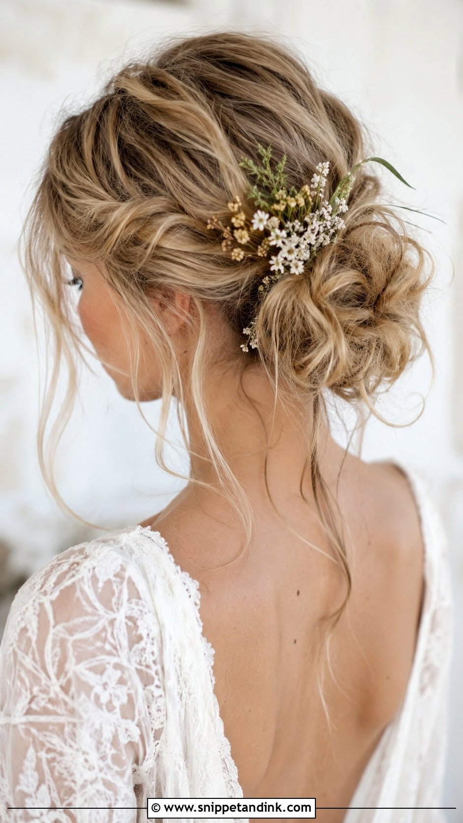 Messy Low Bun for a Boho Wedding - Snippet and Ink - 25 Simple Low Bun Wedding Hair Ideas