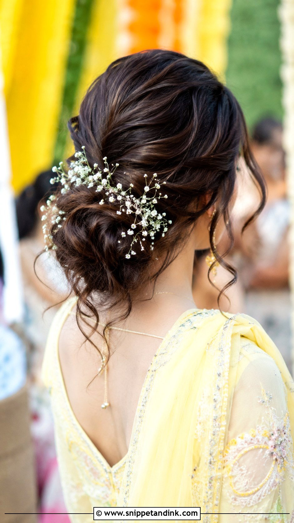Messy Low Bun with Babys Breath - Snippet and Ink - 30 Mehndi Hairstyles for Bride