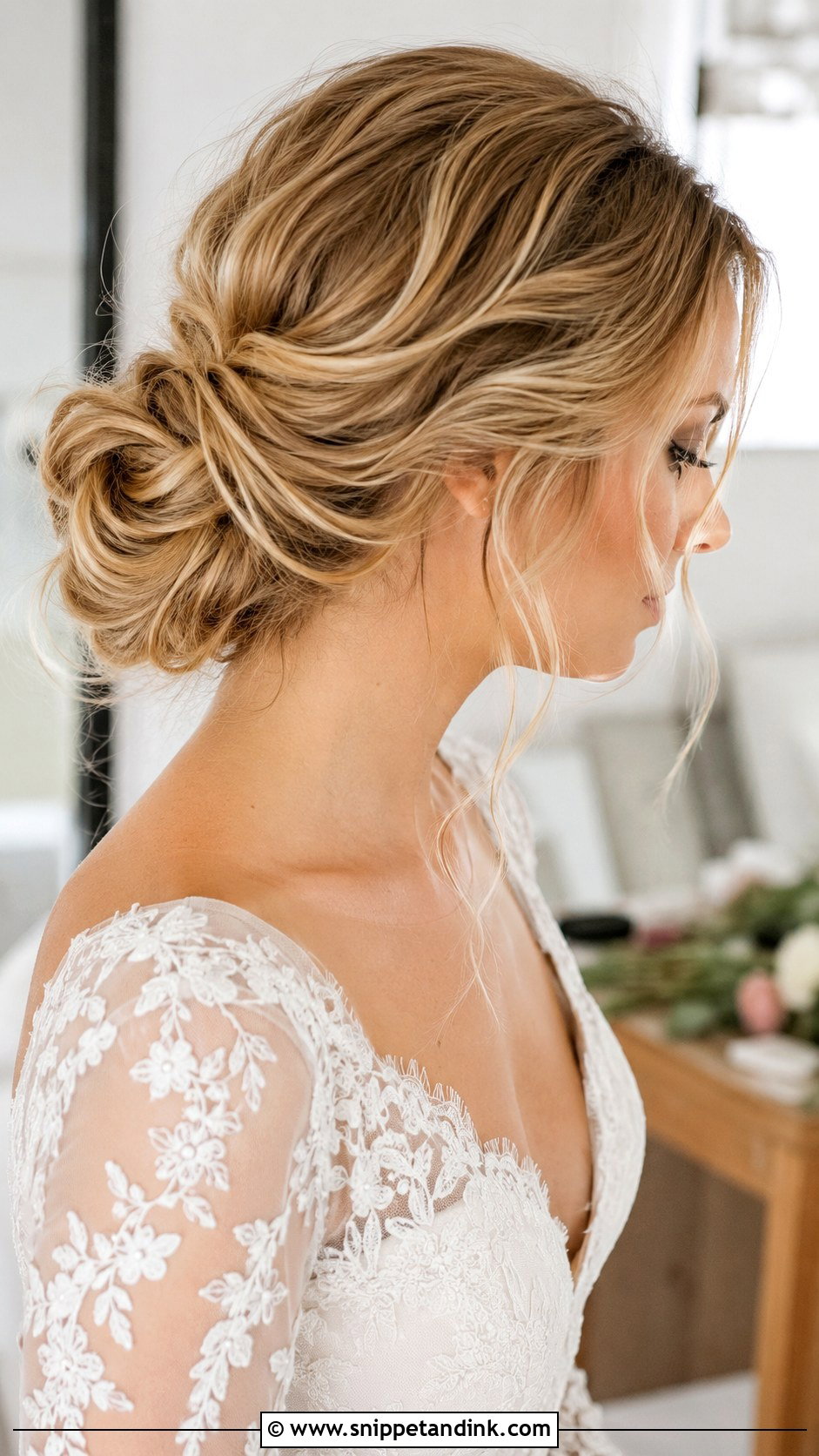 Messy Low Chignon Wedding Hair - Snippet and Ink - 15 Low Chignon Wedding Ideas