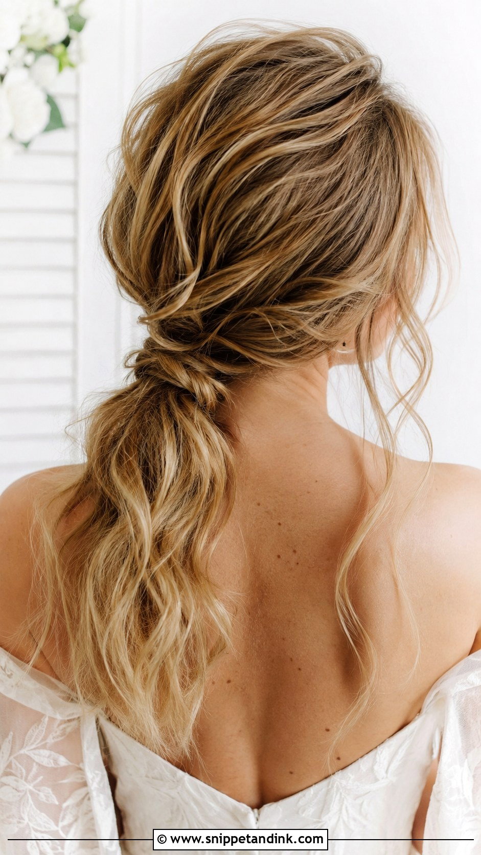 Messy Low Ponytail Wedding Hairstyle - Snippet and Ink - 20 Low Pony Wedding Hairstyles