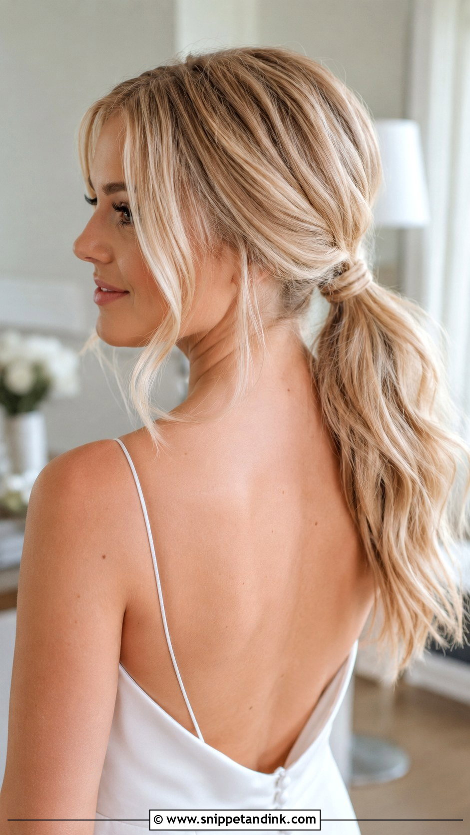 Messy Low Ponytail With Face Framing Pieces - Snippet and Ink - 25 Messy Bride Hairstyles