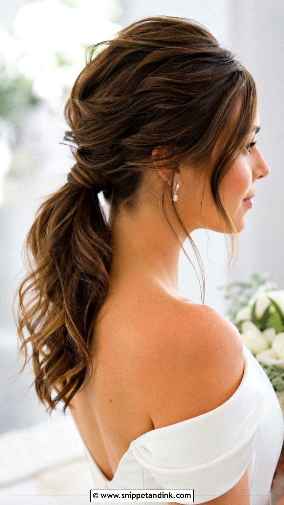 Messy Ponytail Wedding Hairstyle For Medium Hair - Snippet and Ink - 15 Messy Ponytail Wedding Hairstyles