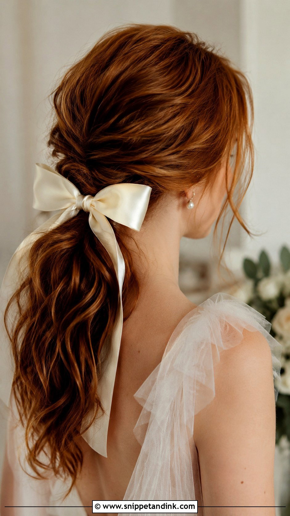 Messy Ponytail Wedding Hairstyle With Bow - Snippet and Ink - 15 Messy Ponytail Wedding Hairstyles