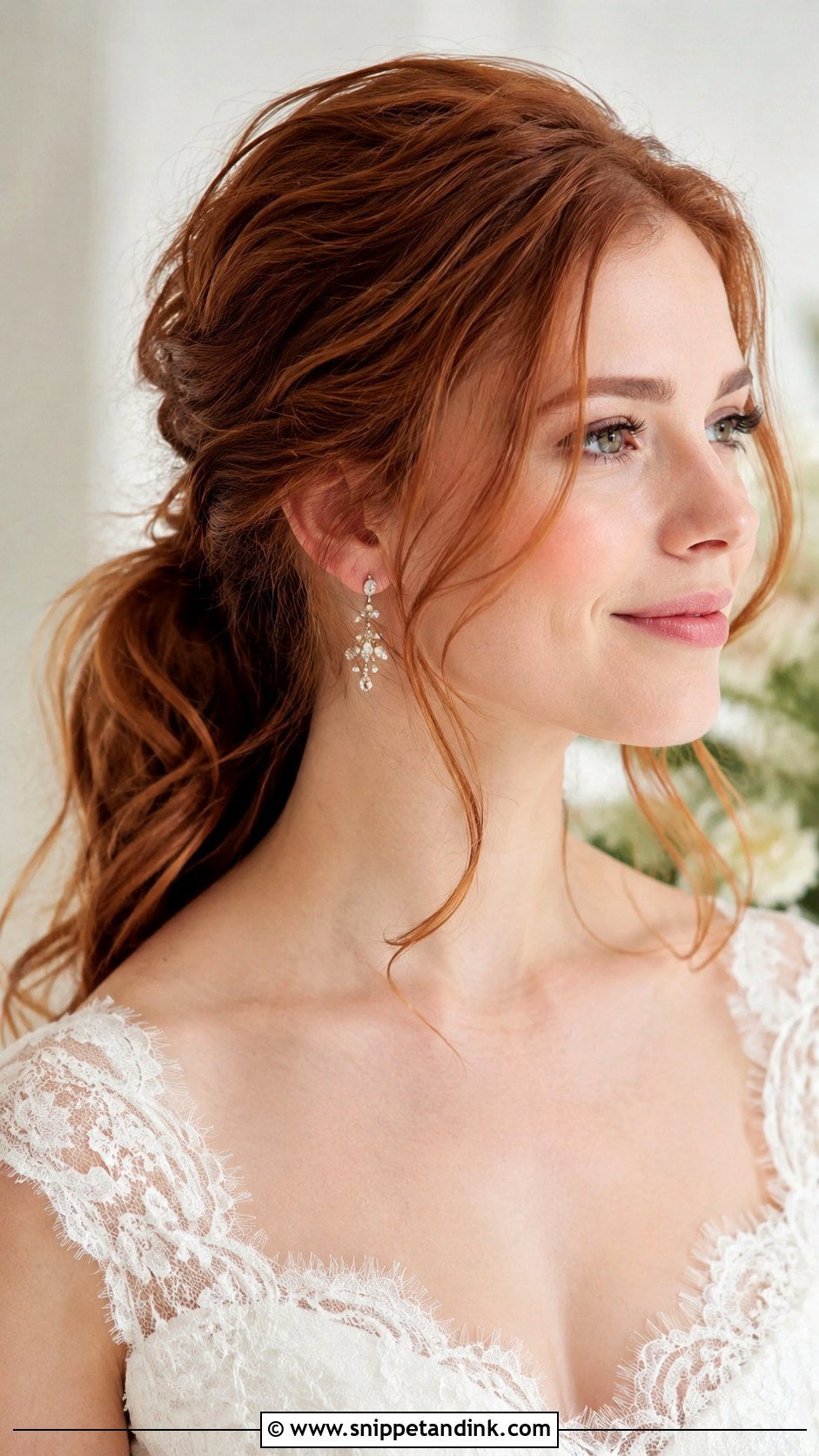 Messy Ponytail Wedding Hairstyle With Face Framing Pieces - Snippet and Ink - 15 Messy Ponytail Wedding Hairstyles