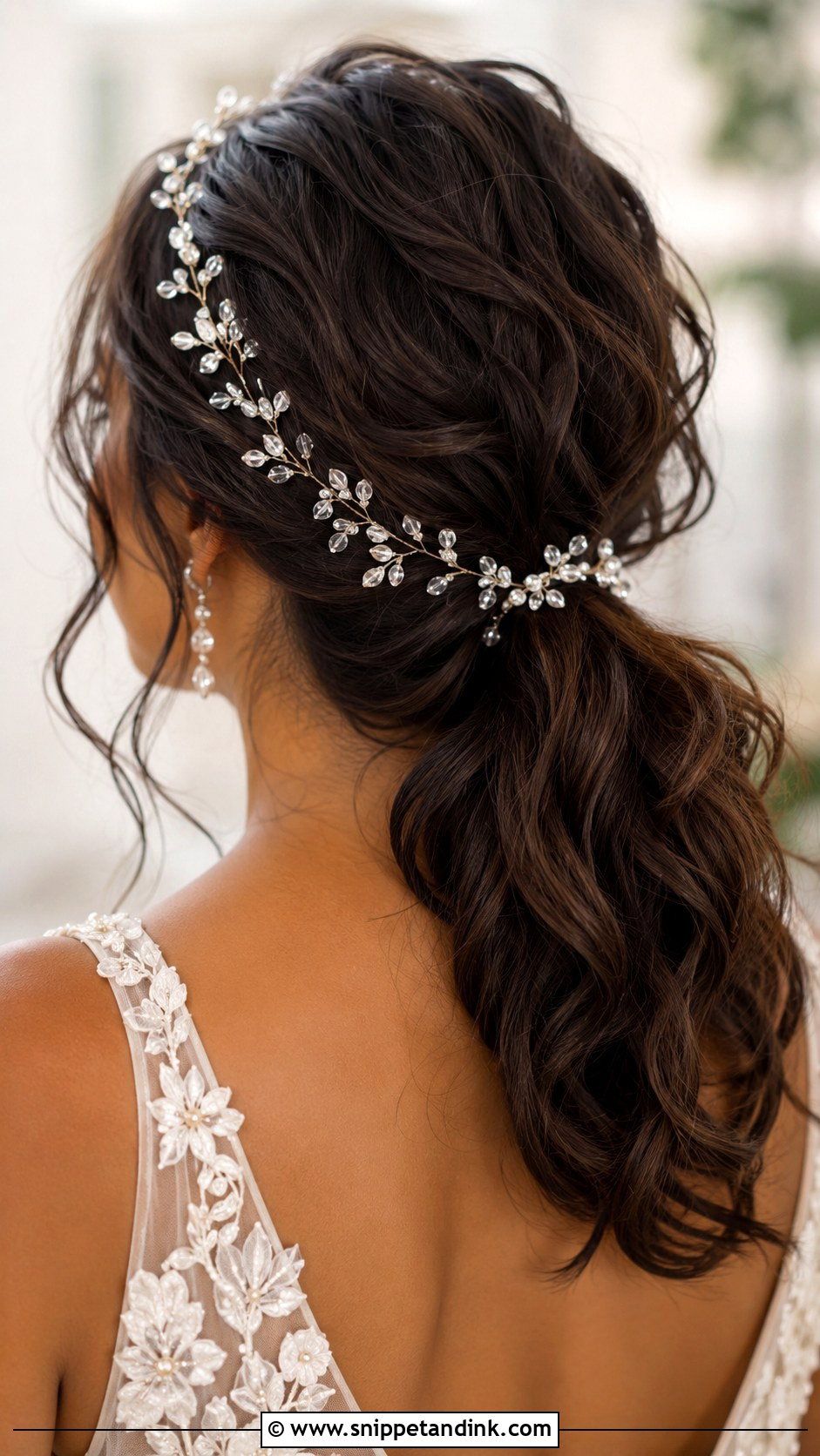 Messy Ponytail Wedding Hairstyle With Hair Vine - Snippet and Ink - 15 Messy Ponytail Wedding Hairstyles