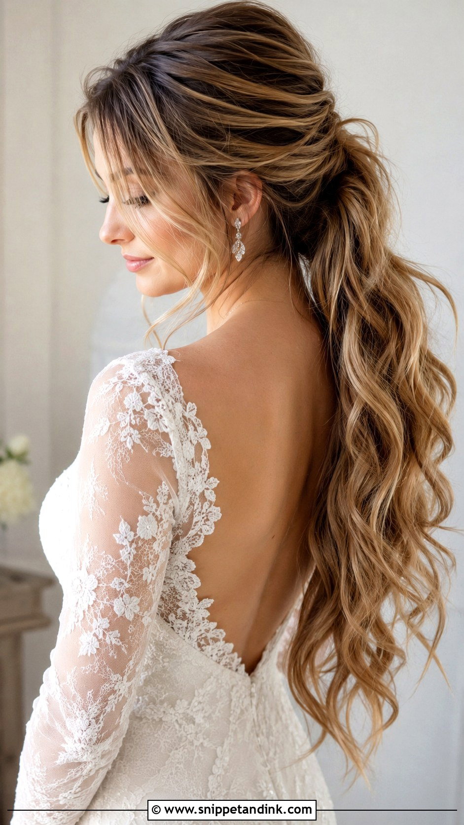 Messy Ponytail Wedding Hairstyle With Veil - Snippet and Ink - 15 Messy Ponytail Wedding Hairstyles