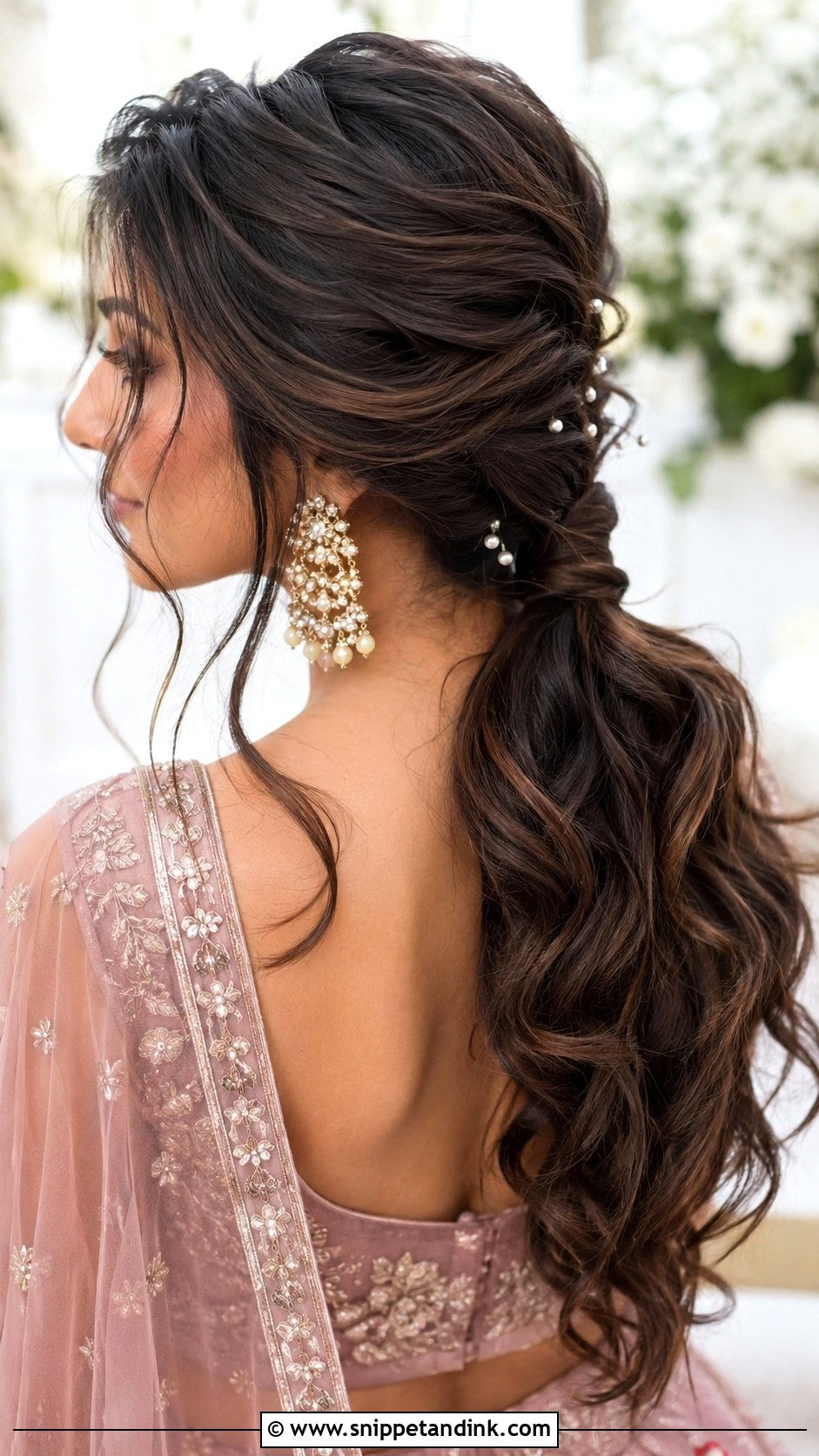 Messy Ponytail With Flowers Indian Wedding - Snippet and Ink - 15 Messy Ponytail Hairstyles Indian Wedding