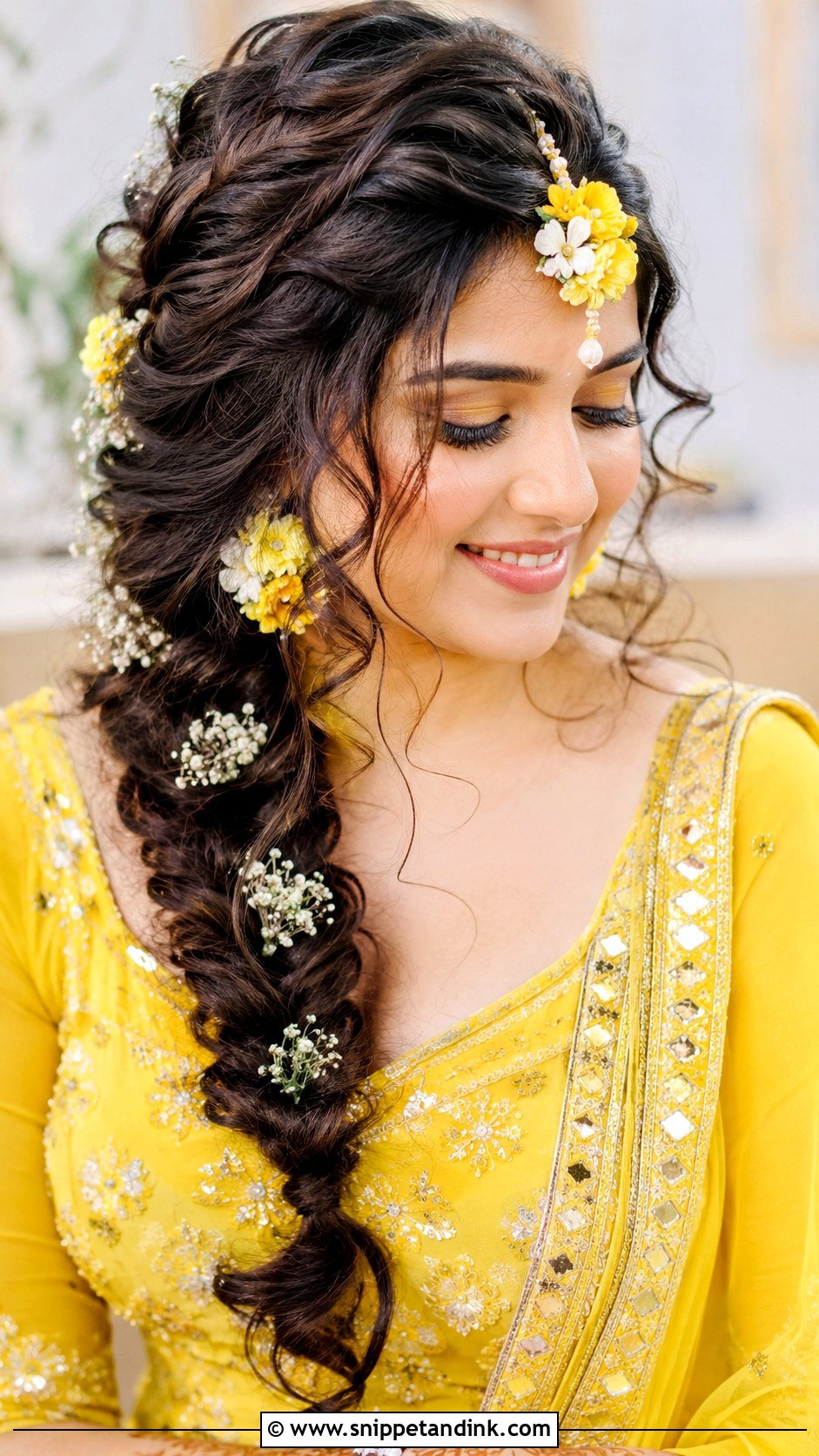Messy Side Braid with Curls - Snippet and Ink - 25 Short Hair Hairstyles for Wedding Indian
