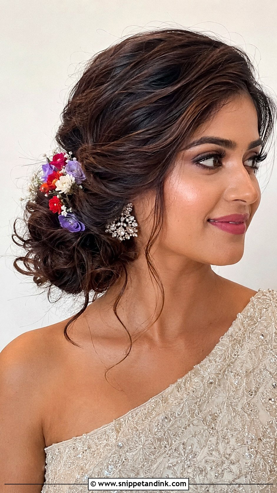 Messy Side Bun With Flowers - Snippet and Ink - 20 Messy Hairstyles for Indian Wedding