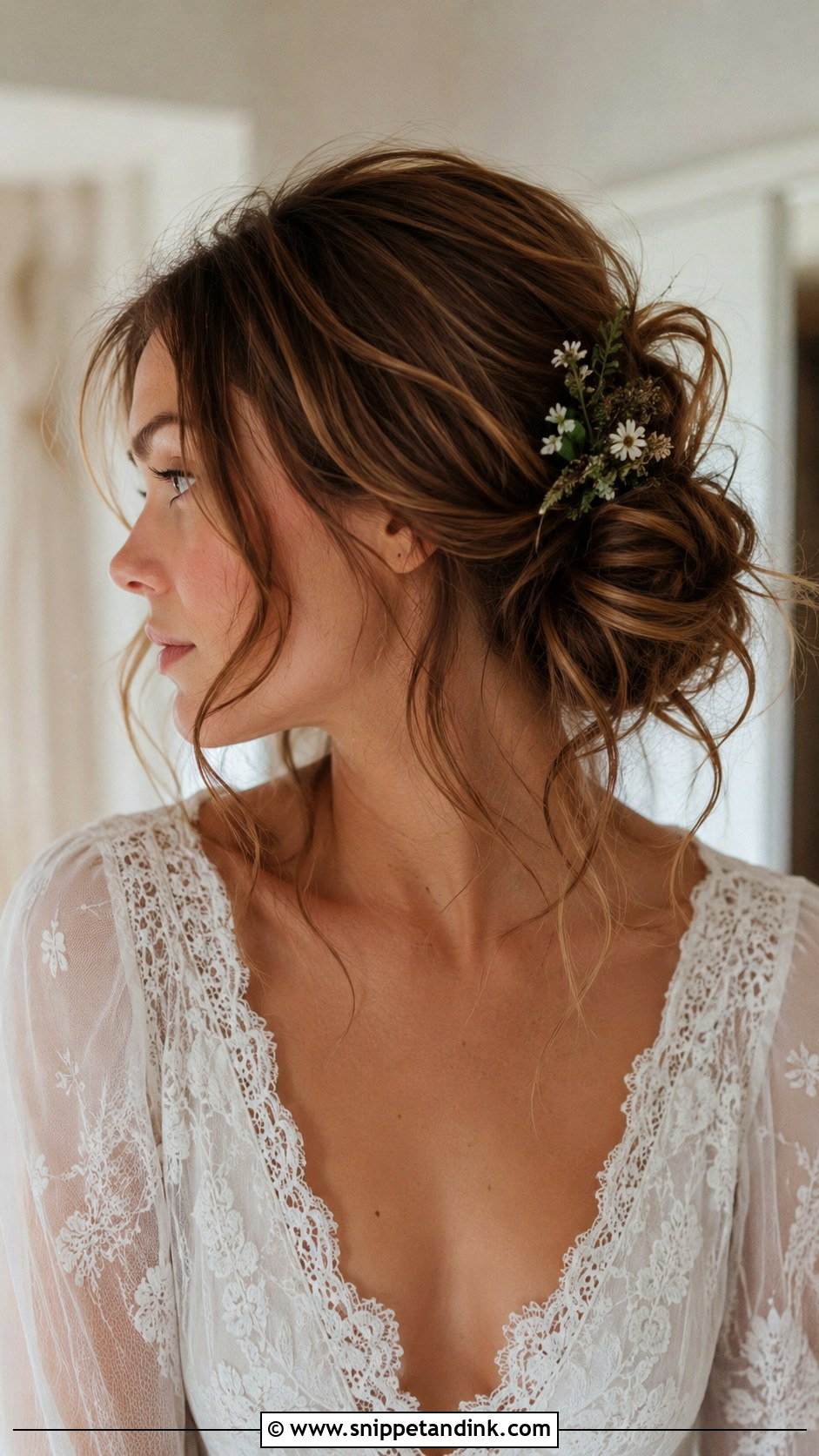 Messy Side Bun With Tendrils - Snippet and Ink - 25 Side Updo Wedding Hair Ideas