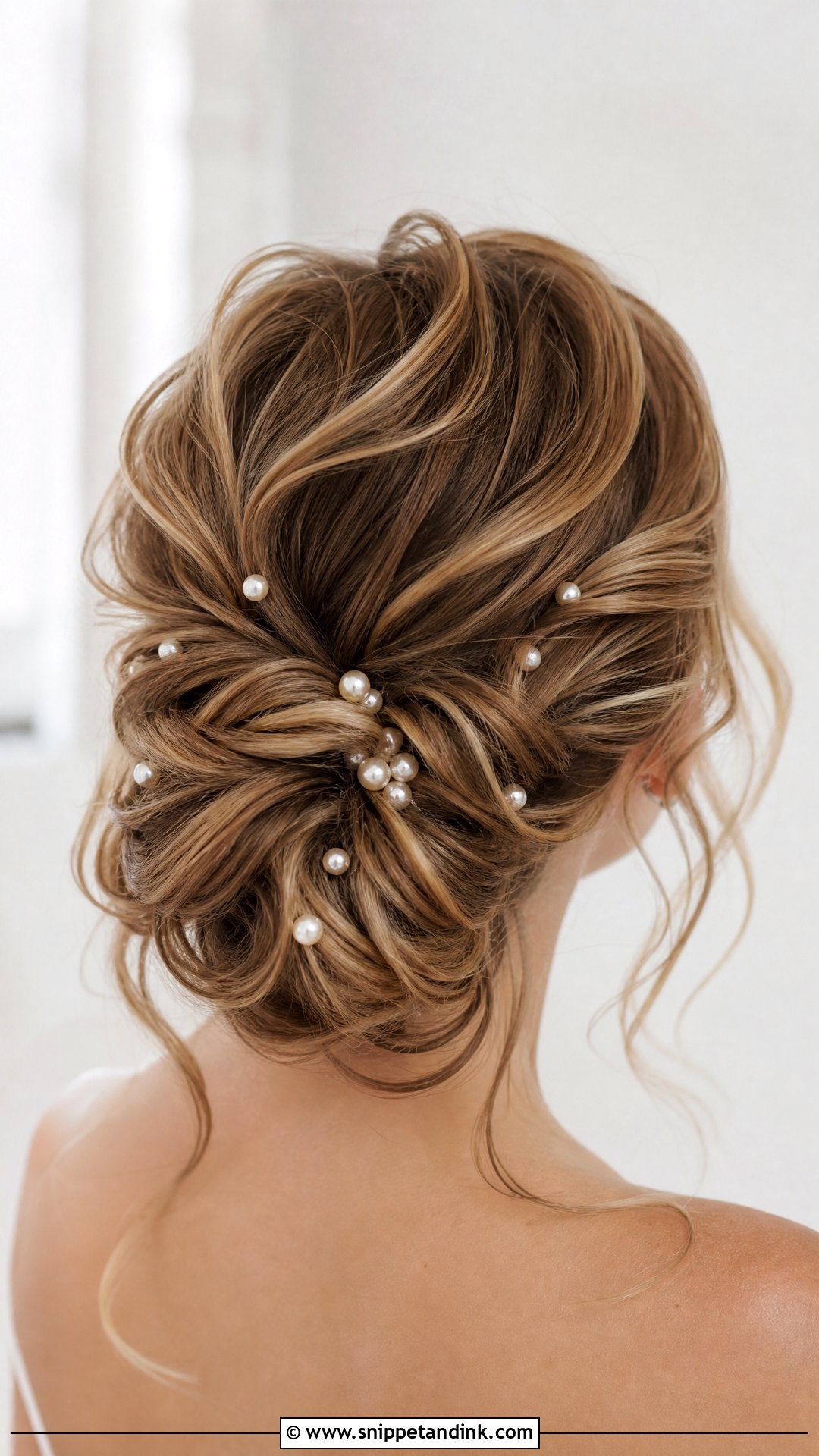 Messy Updo Wedding Hairstyle With Pearl Pins - Snippet and Ink - 20 Messy Updo Wedding Hairstyles