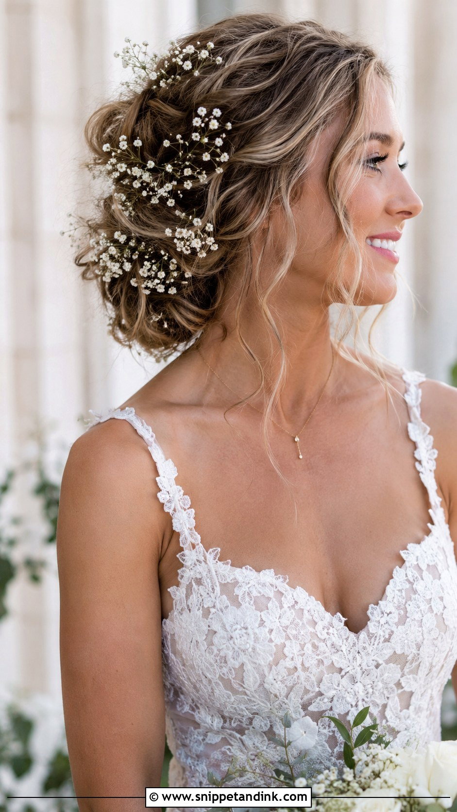 Messy Updo With Babys Breath - Snippet and Ink - 25 Messy Bridal Updo Ideas
