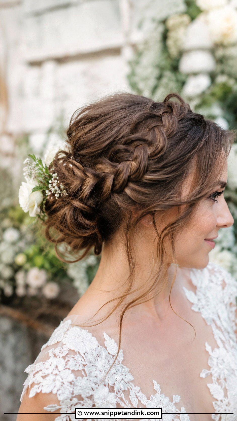 Messy Updo With Crown Braid - Snippet and Ink - 25 Messy Bridal Updo Ideas