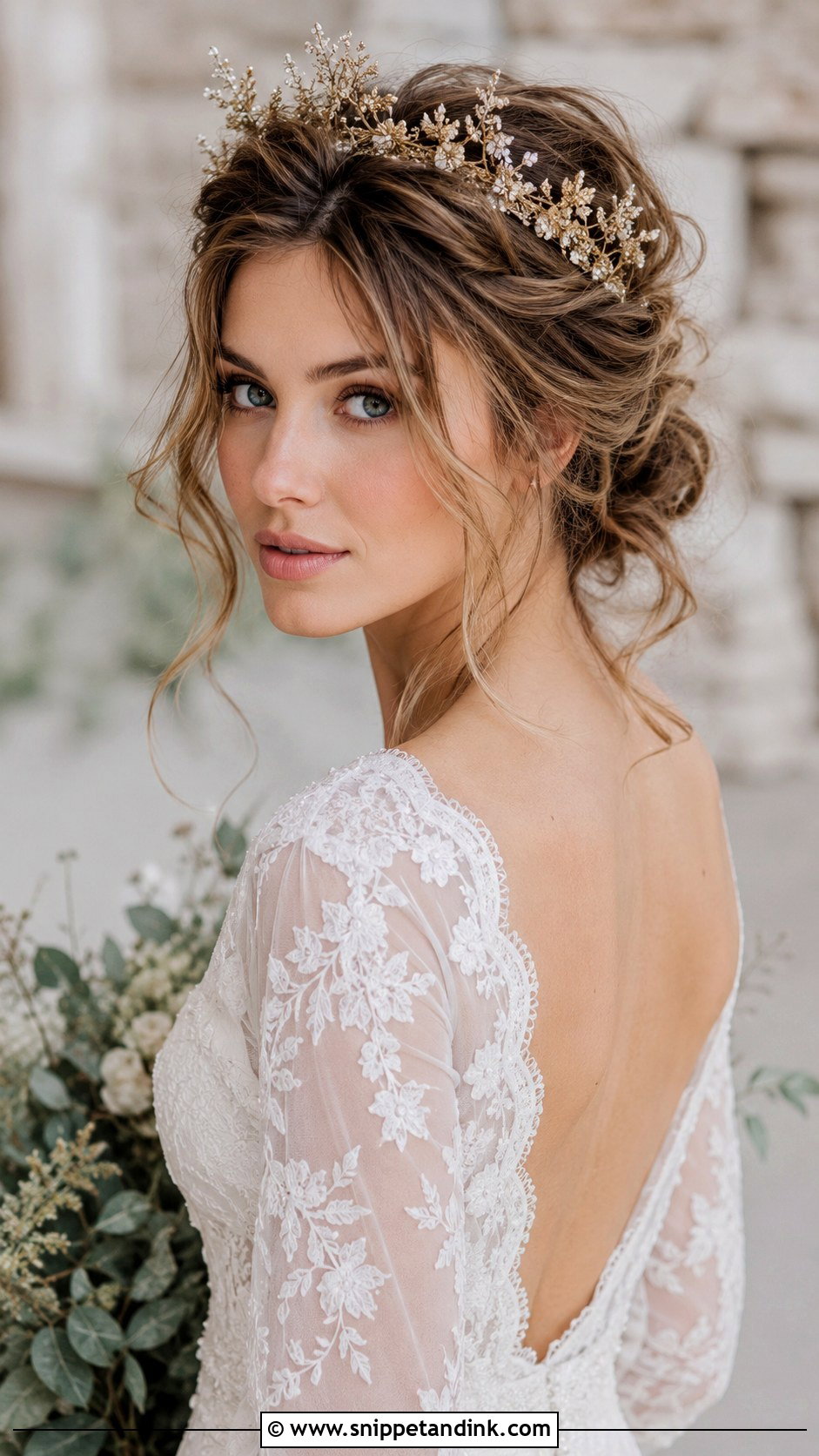 Messy Updo With Crown - Snippet and Ink - 30 Wedding Hairstyles with Crown