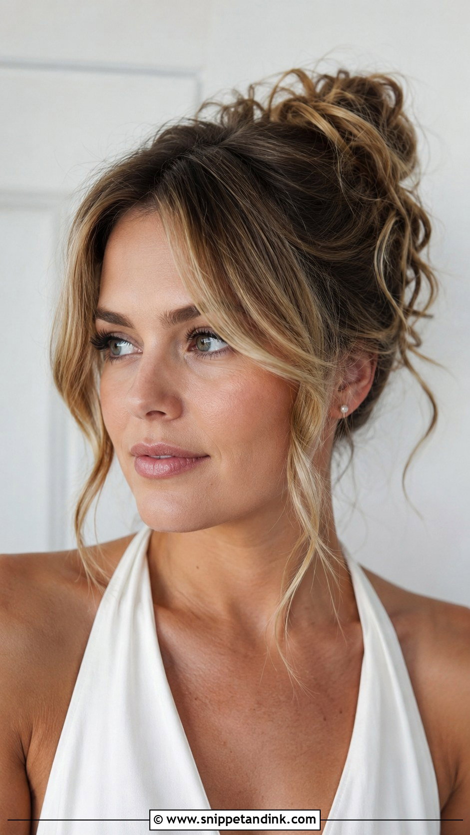Messy Updo With Curtain Bangs - Snippet and Ink - 25 Messy Bridal Updo Ideas
