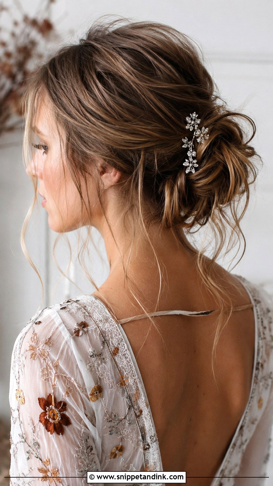 Messy Updo With Face Framing Pieces - Snippet and Ink - 20 Bohemian Wedding Hairstyles