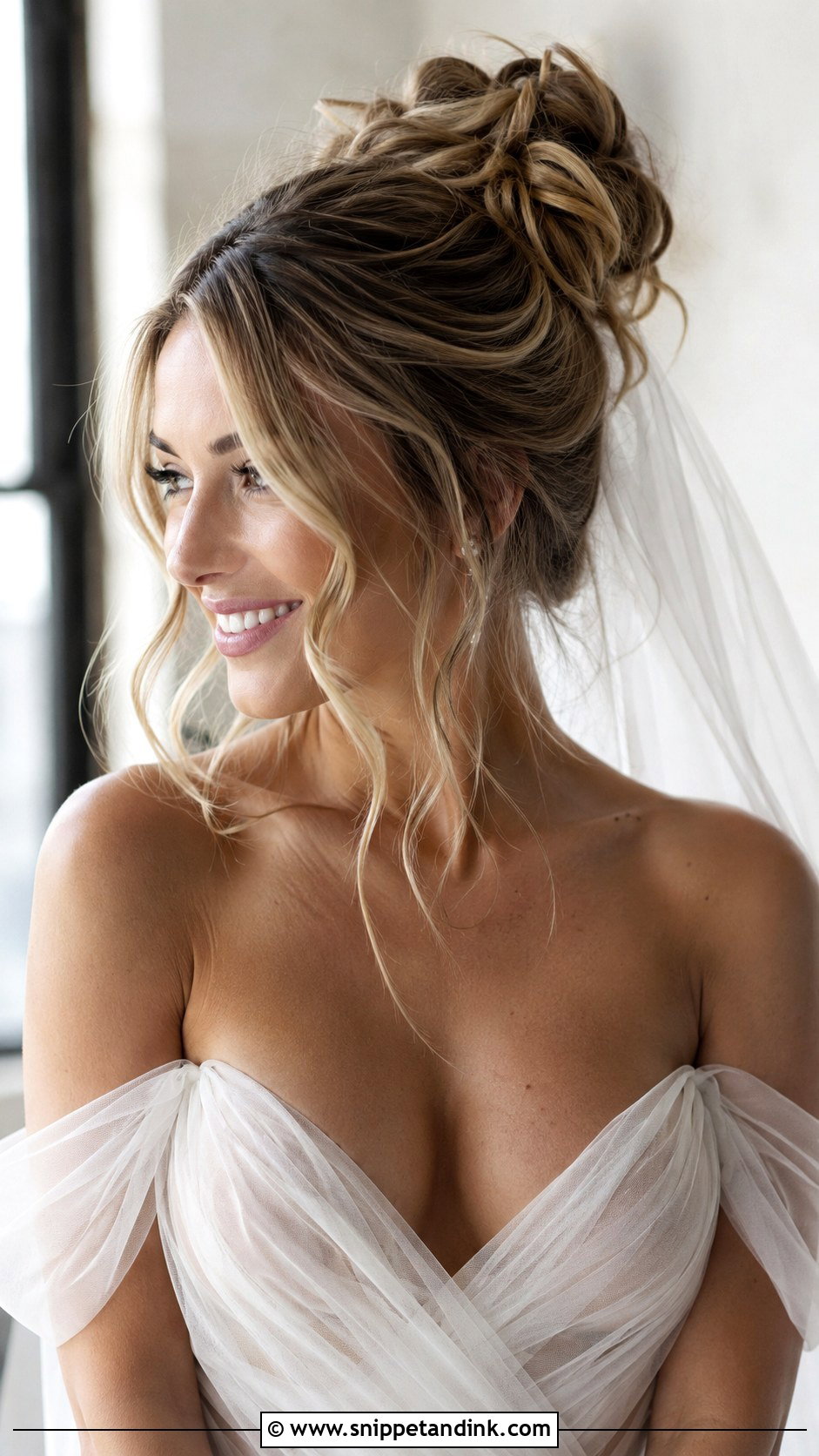Messy Updo With Face Framing Tendrils - Snippet and Ink - 25 Messy Bridal Updo Ideas