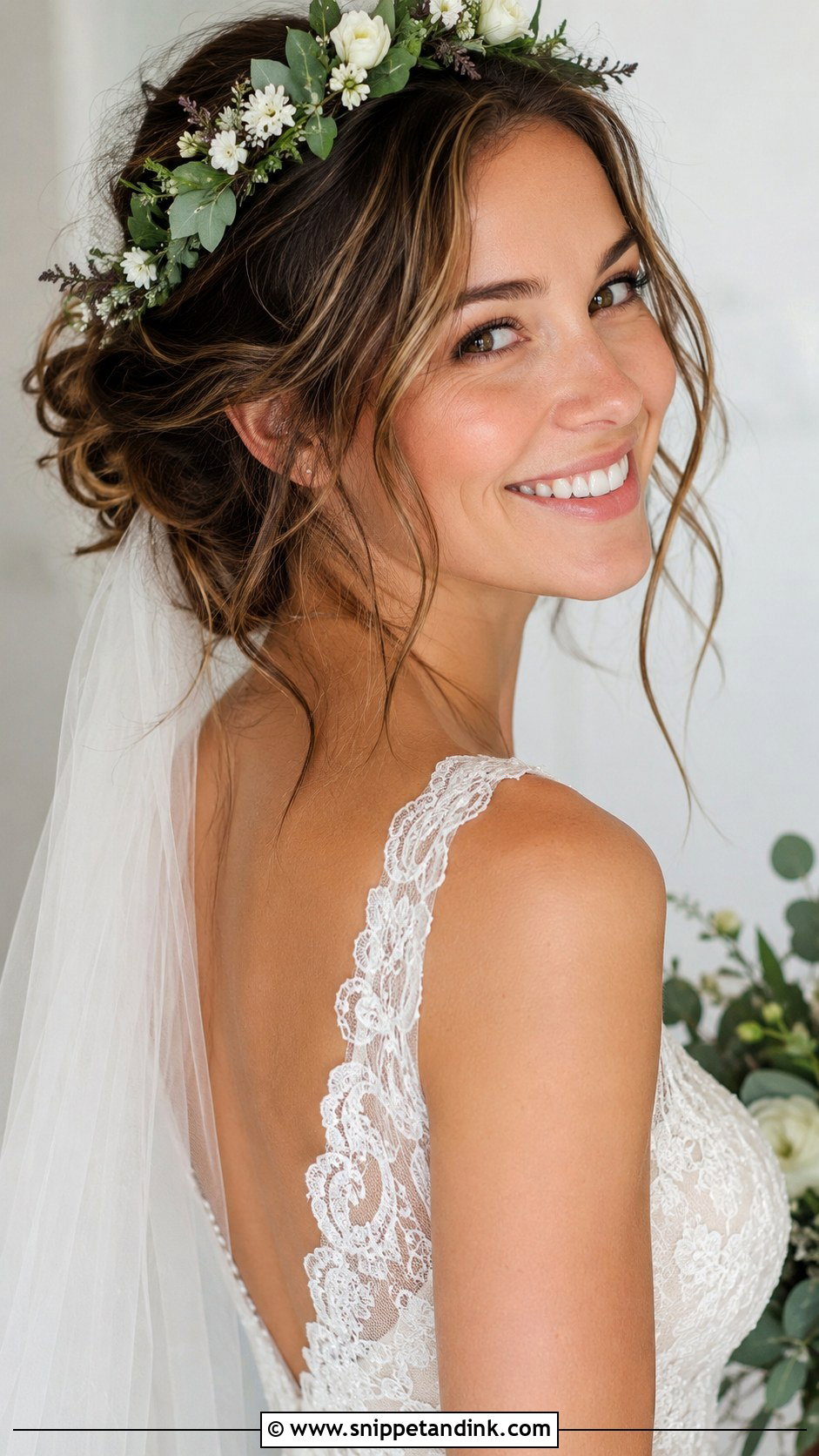 Messy Updo With Flower Crown - Snippet and Ink - 20 Bridal Hair with Flower Crown Ideas