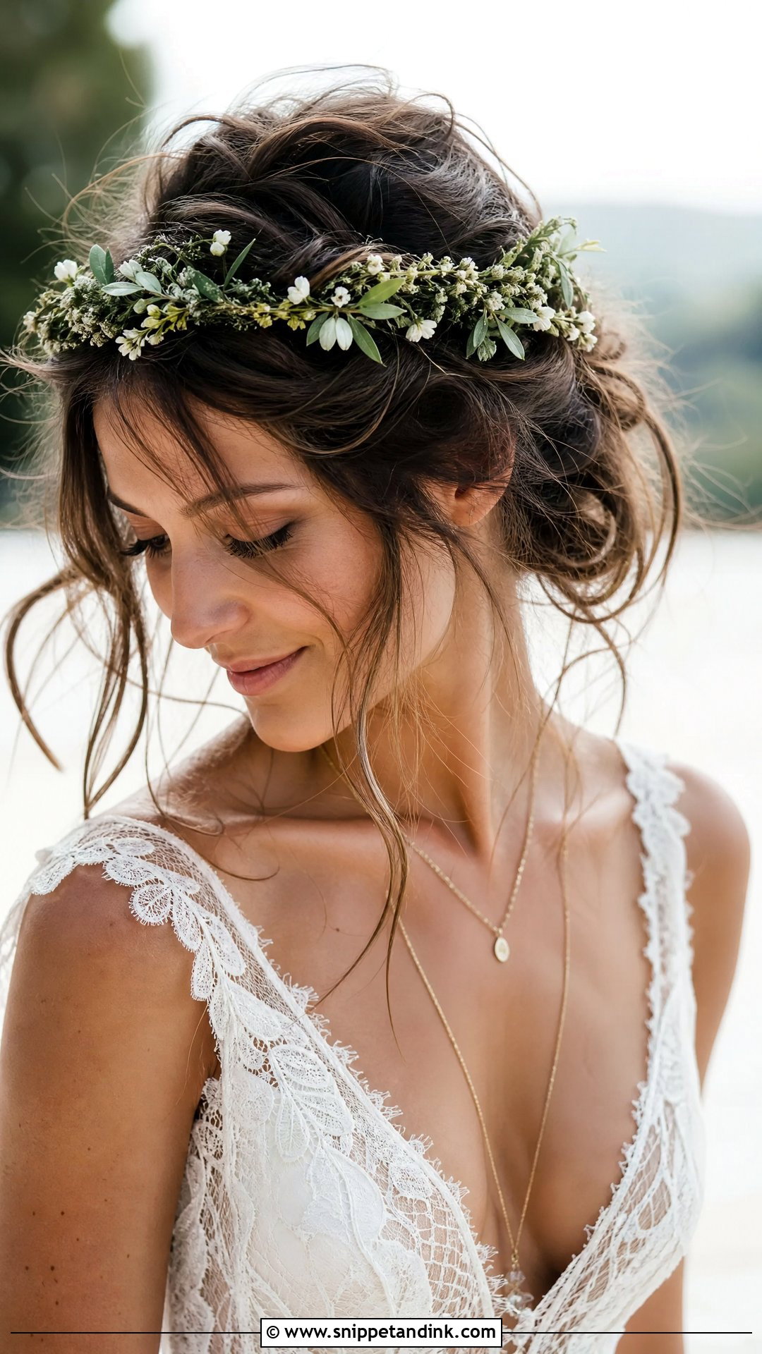 Messy Updo With Flower Crown - Snippet and Ink - 20 Wedding Hairstyles with Flower Crown