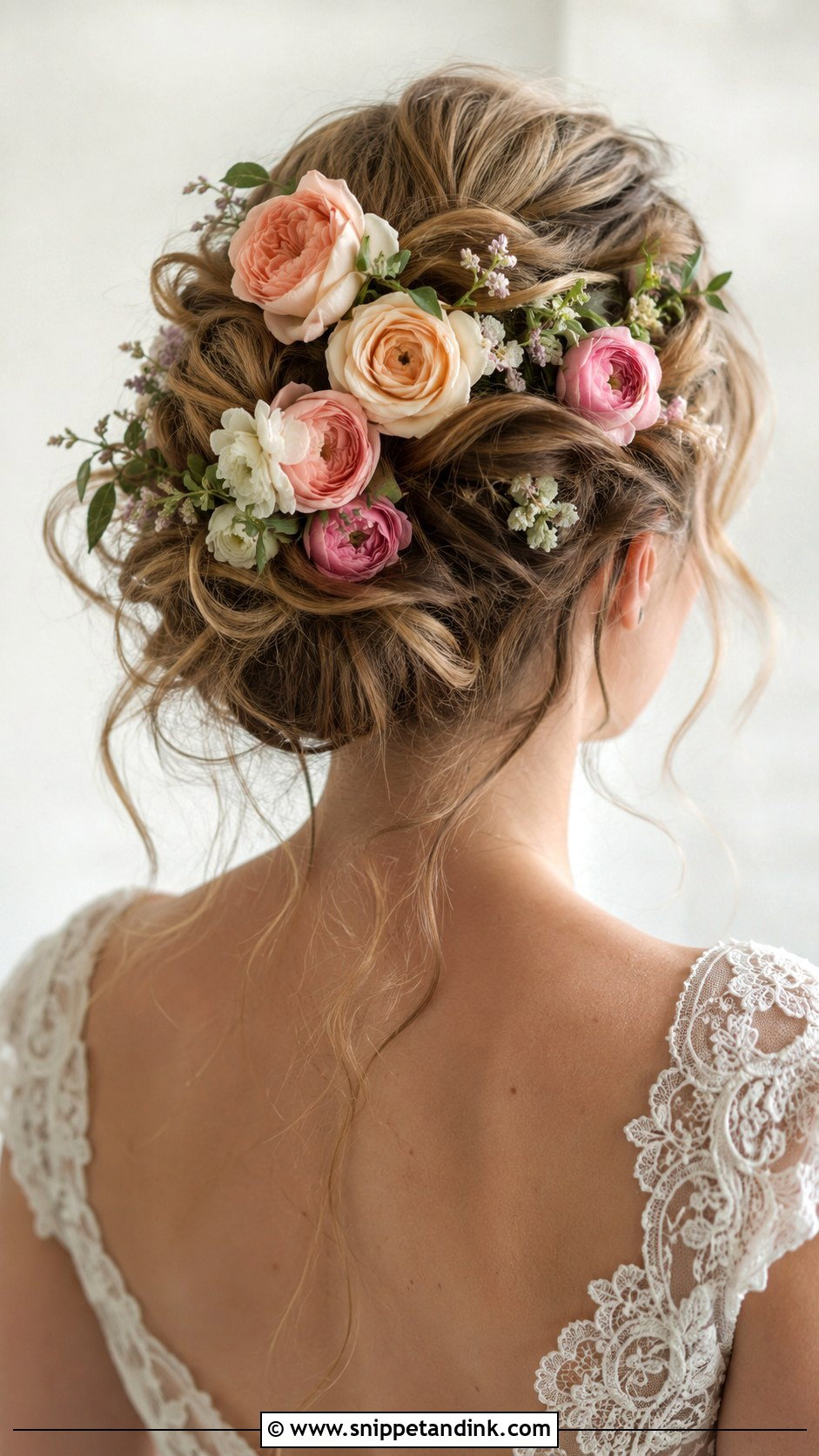 Messy Updo With Flowers - Snippet and Ink - 25 Messy Bridal Updo Ideas