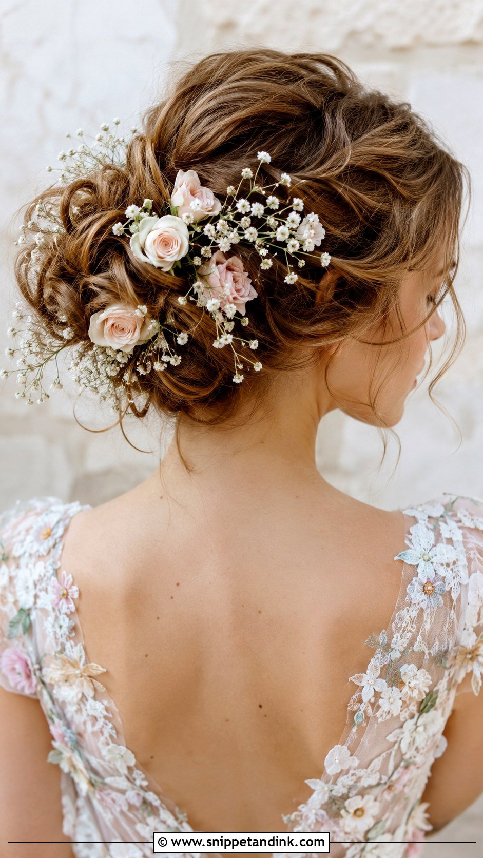 Messy Updo With Flowers for Brides - Snippet and Ink - 20 Messy Bridal Hair Ideas