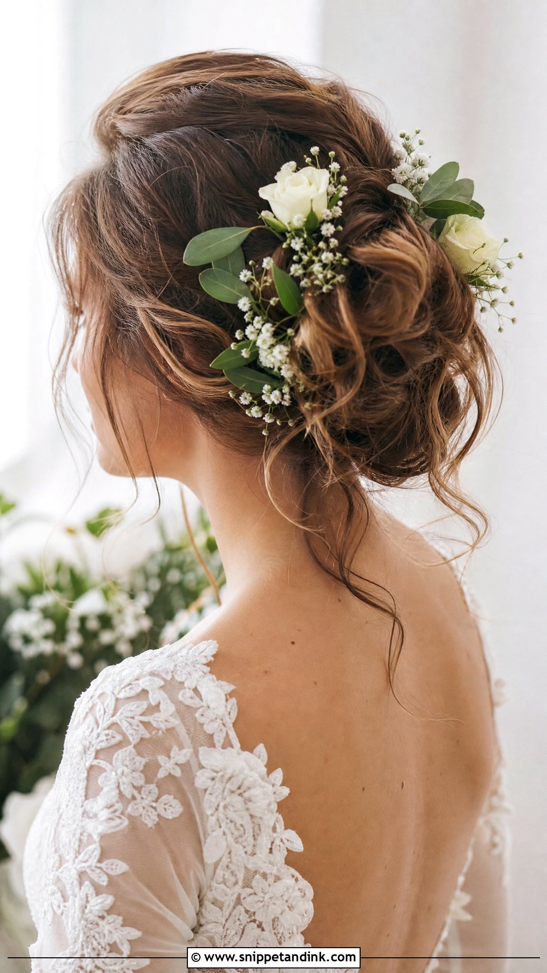 Messy Updo With Flowers for Wedding - Snippet and Ink - 20 Messy Bridal Hairstyles