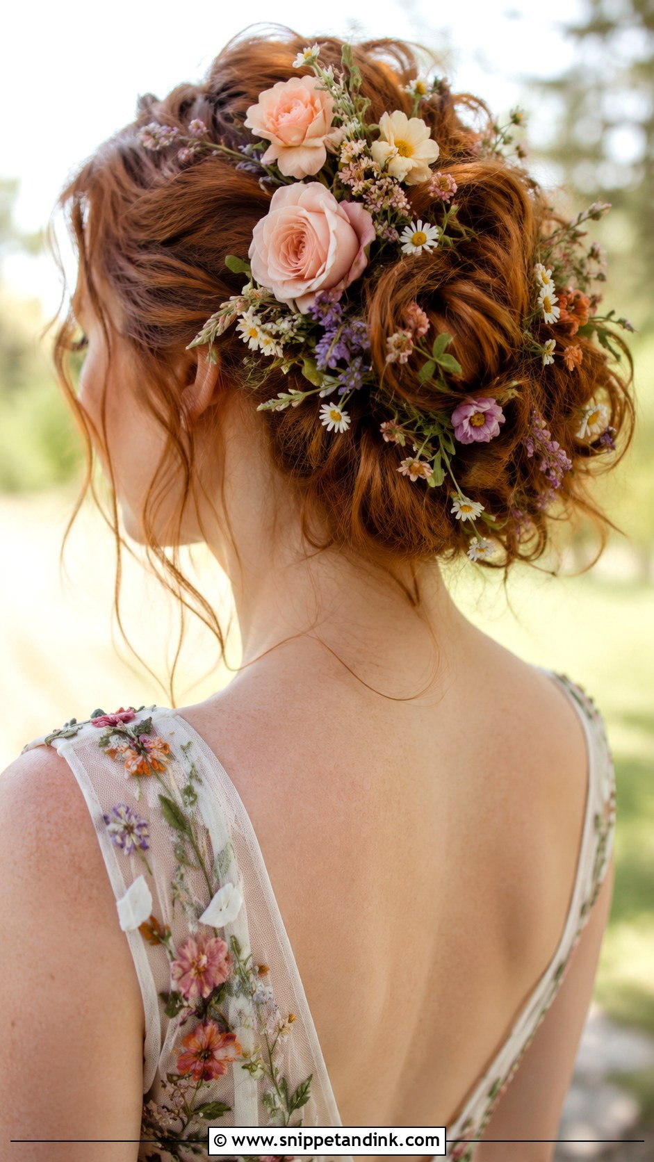 Messy Updo With Fresh Flowers - Snippet and Ink - 30 Messy Updo Wedding Ideas