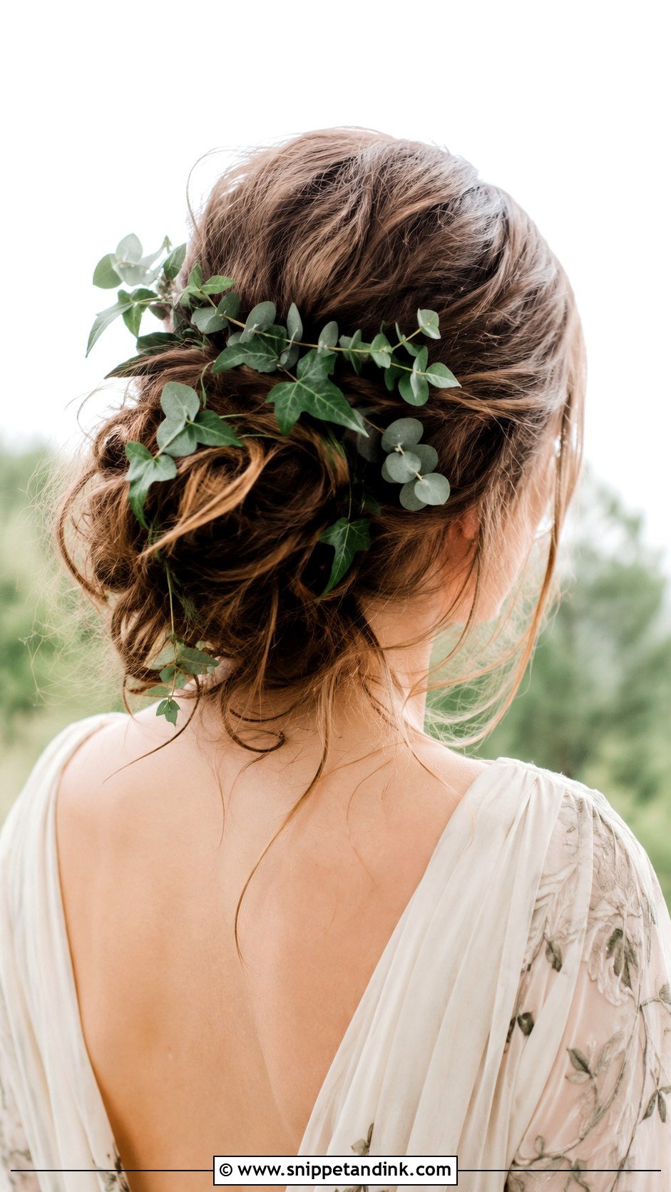 Messy Updo With Greenery - Snippet and Ink - 25 Messy Bridal Updo Ideas